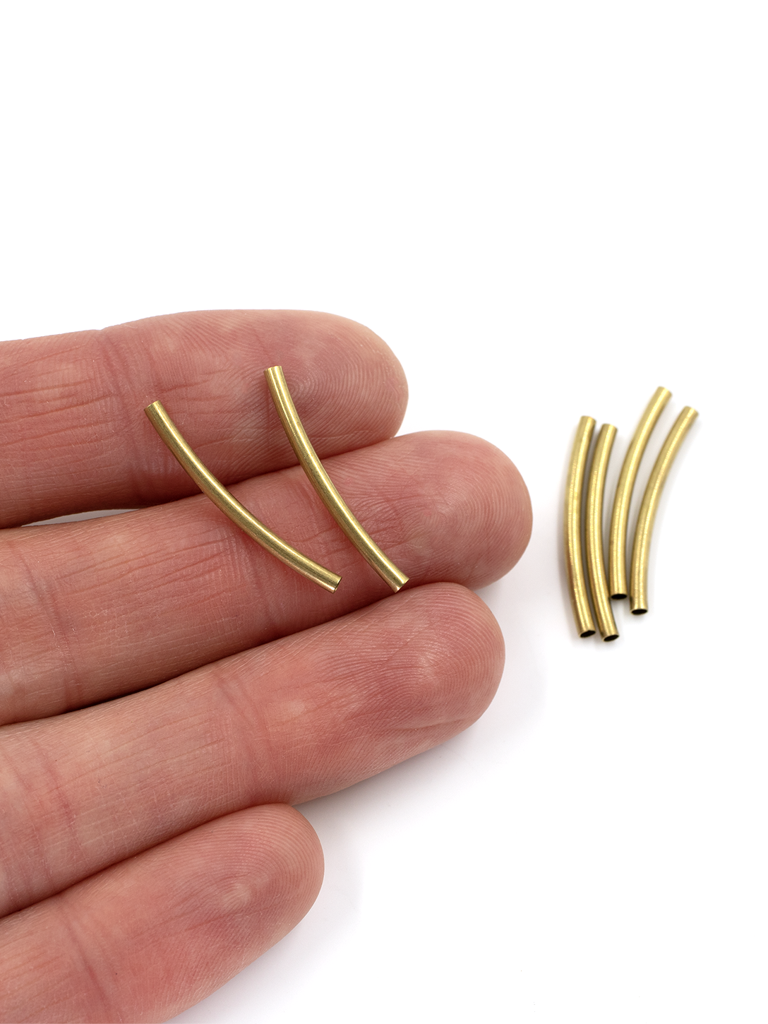 50 x Raw Brass Curved Tube Spacer Beads, 25x2mm (C0675)