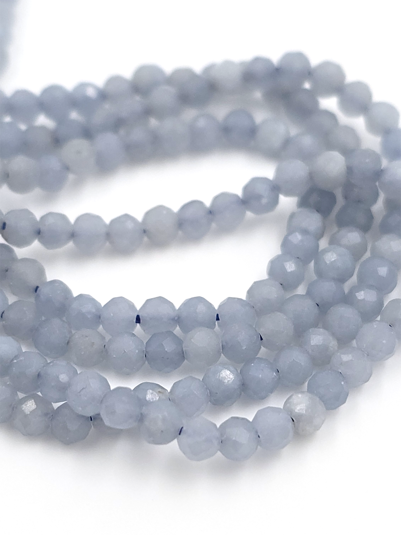 1 strand x 3mm Faceted Round Angelite Gemstone Beads (4144)