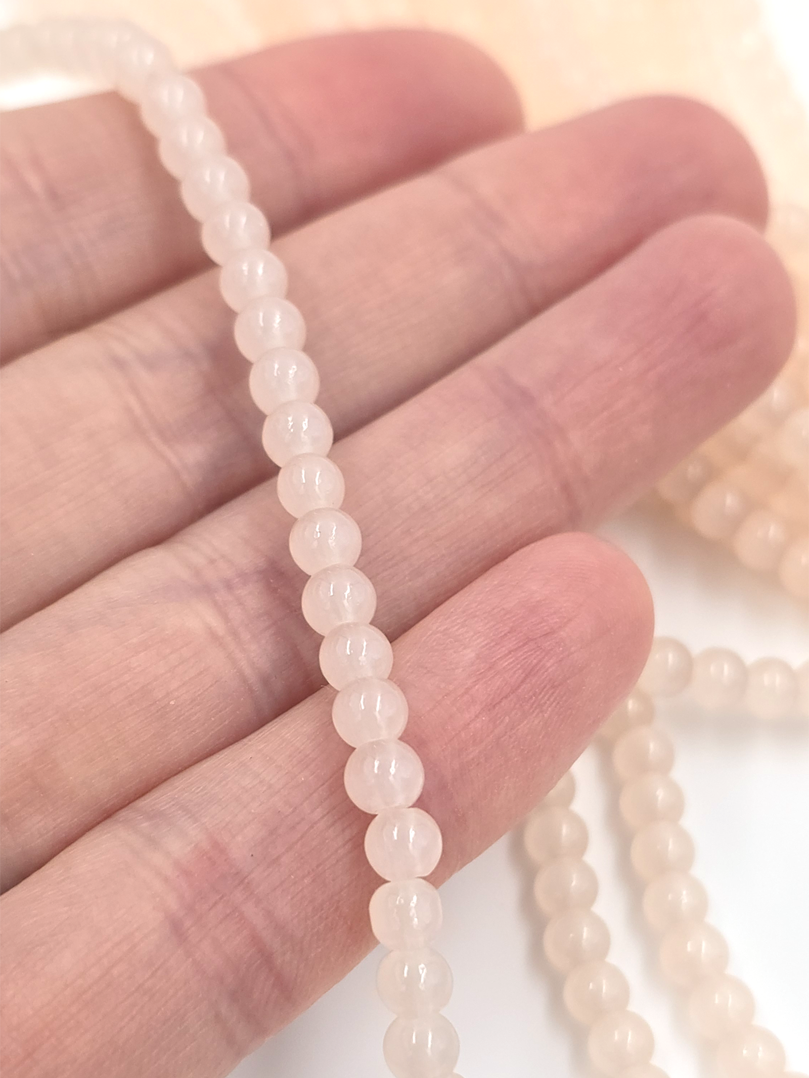 1 strand x Light Peach Jade Imitation Round Glass Beads, 4.5mm