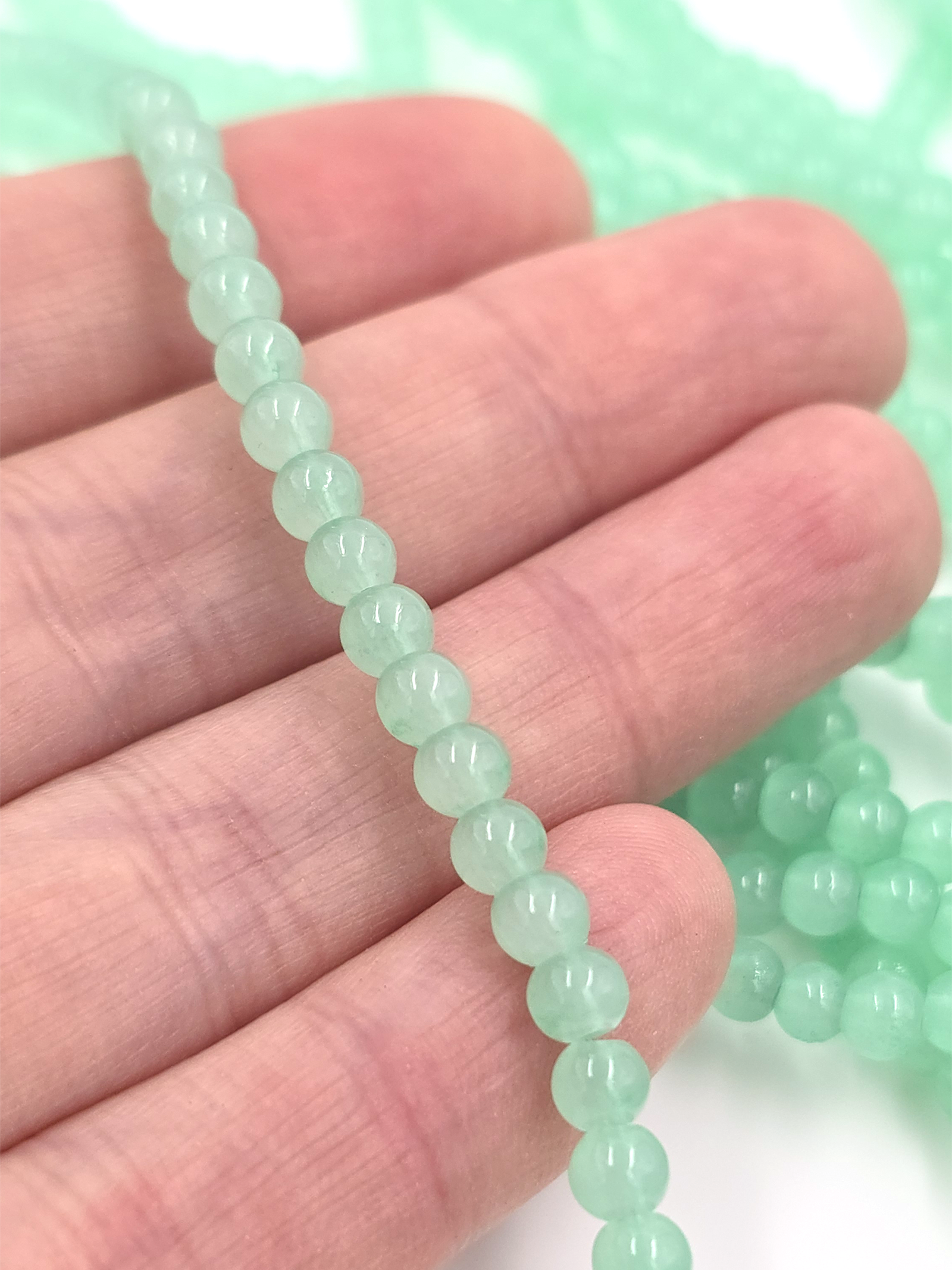 1 strand x Green Jade Imitation Round Glass Beads, 4.5mm