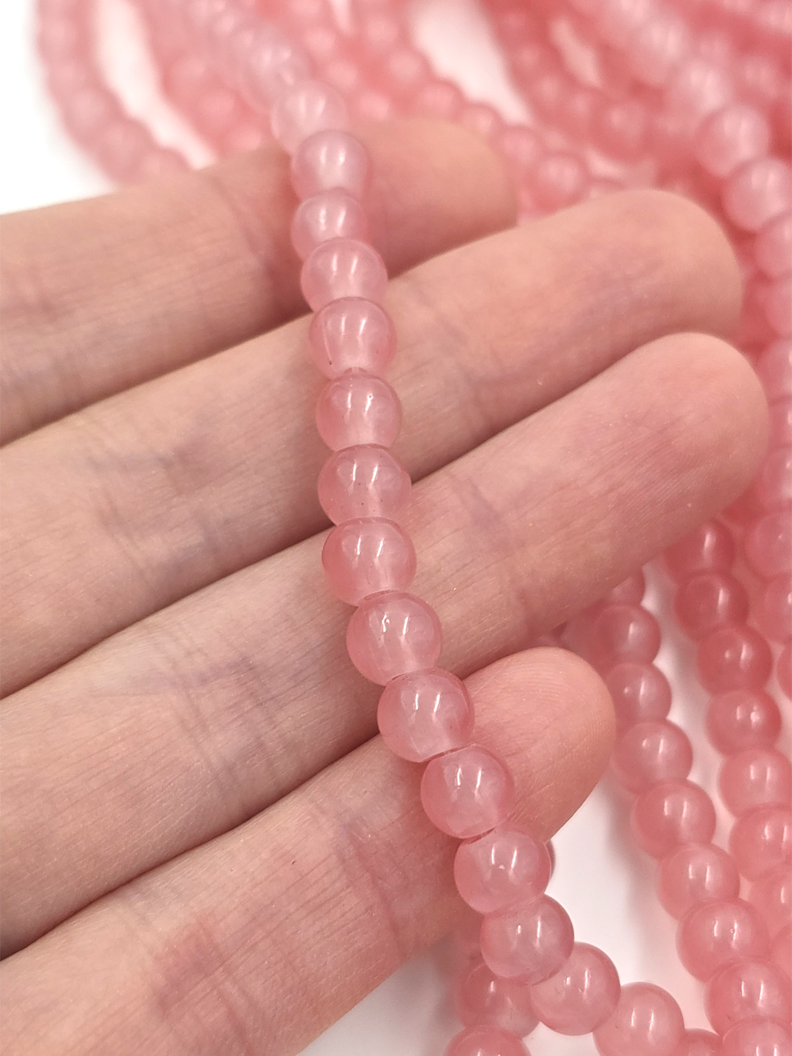1 strand x Dusty Pink Jade Imitation Round Glass Beads, 6.5mm