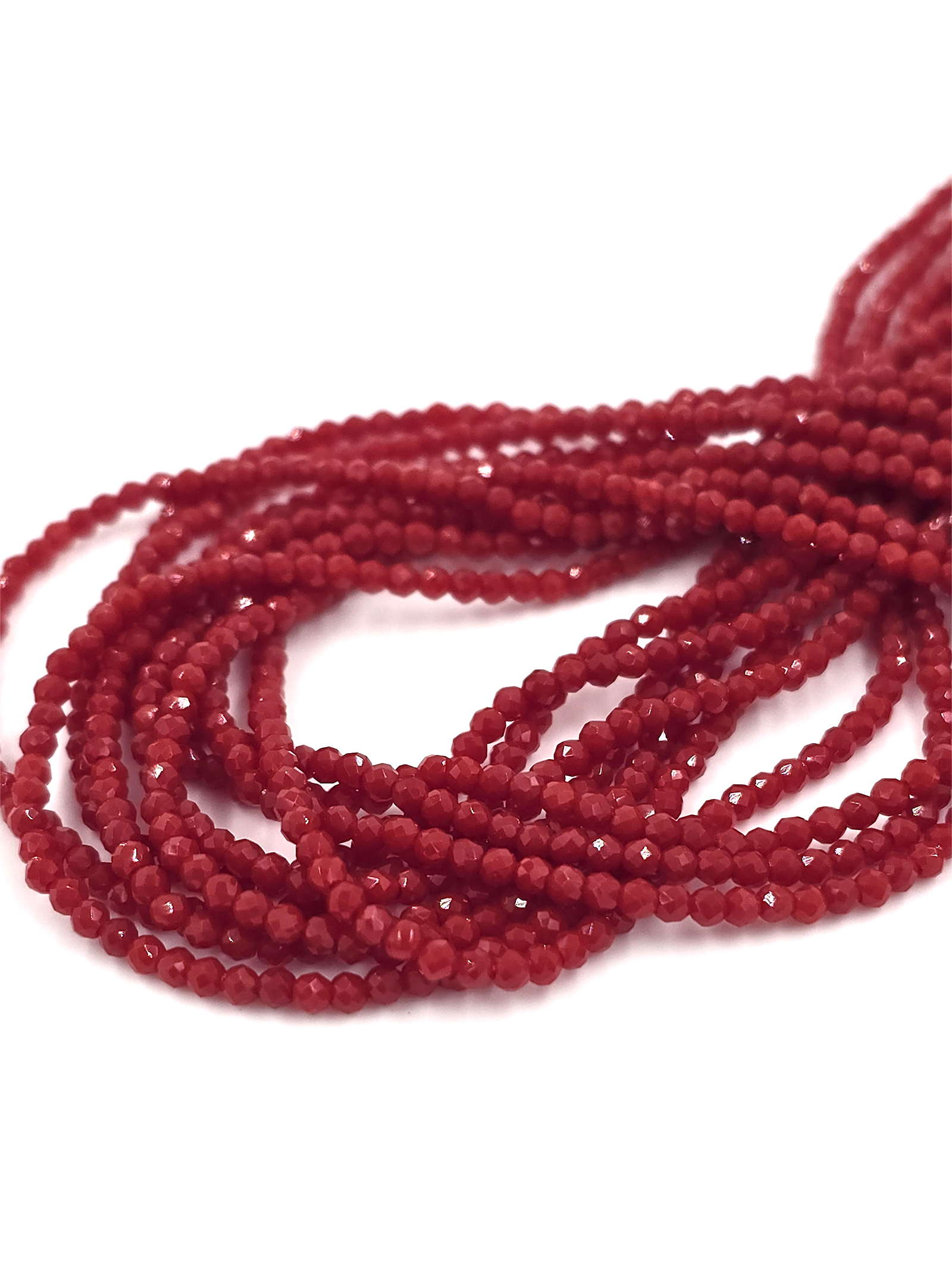 1 strand x 2mm Micro Faceted Opaque Red Crystal Beads (4137)