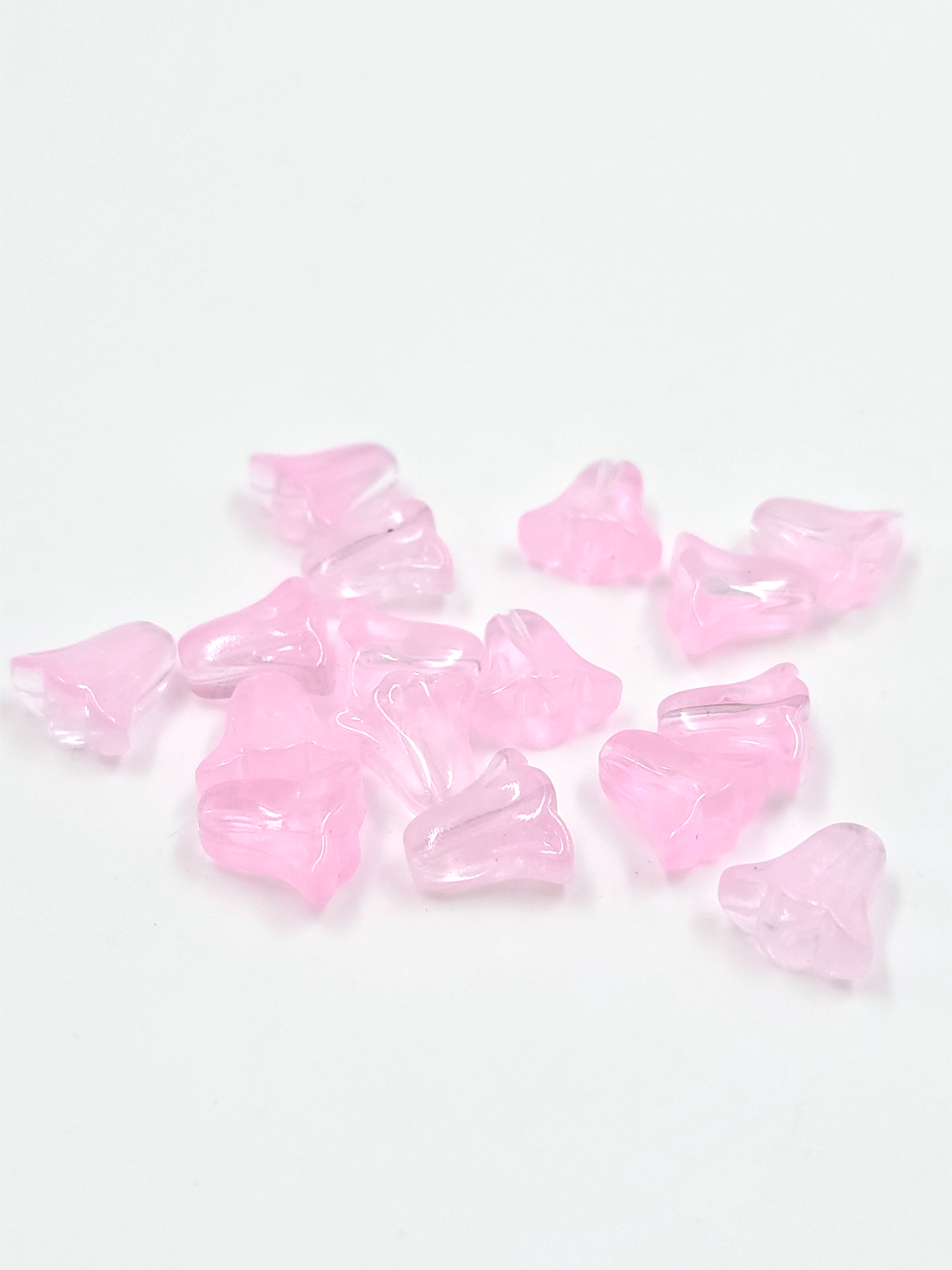 10 x Bell Shaped Pink Glass Flower Beads, 10x10mm