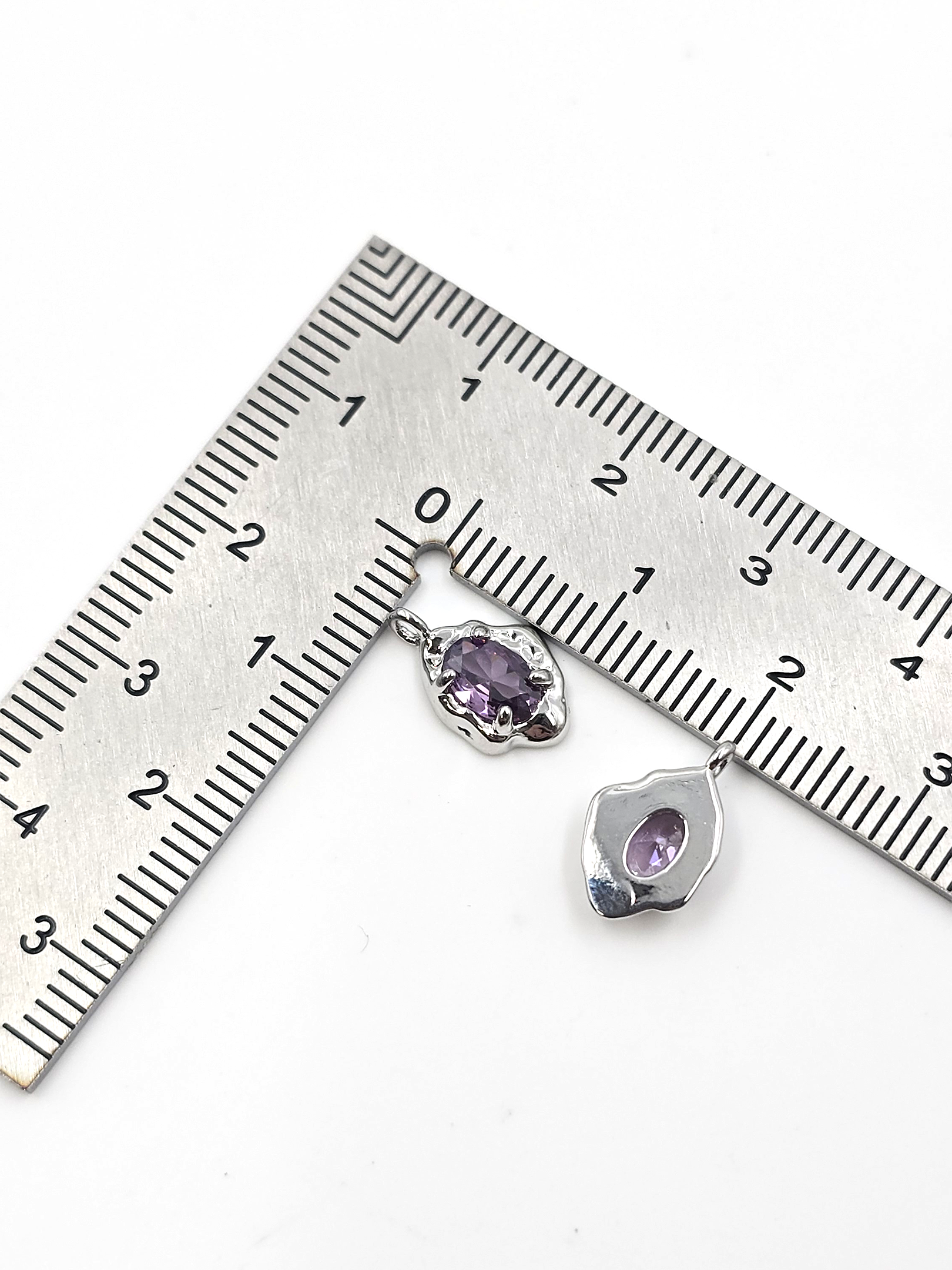 2 x Silver Organic Shaped Purple Cubic Zirconia Teardrop Charms, 12.5x7.5mm