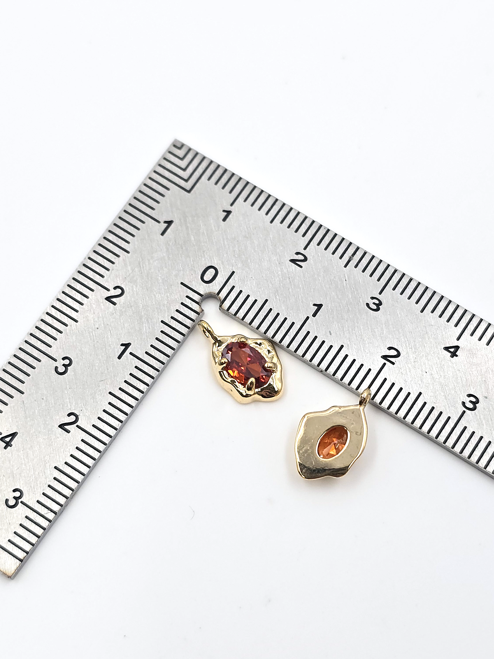 2 x Gold Organic Shaped Amber Cubic Zirconia Teardrop Charms, 12.5x7.5mm