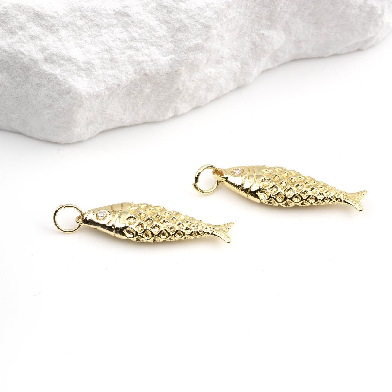 18K Gold Plated Brass Fish Charm, 25x7mm
