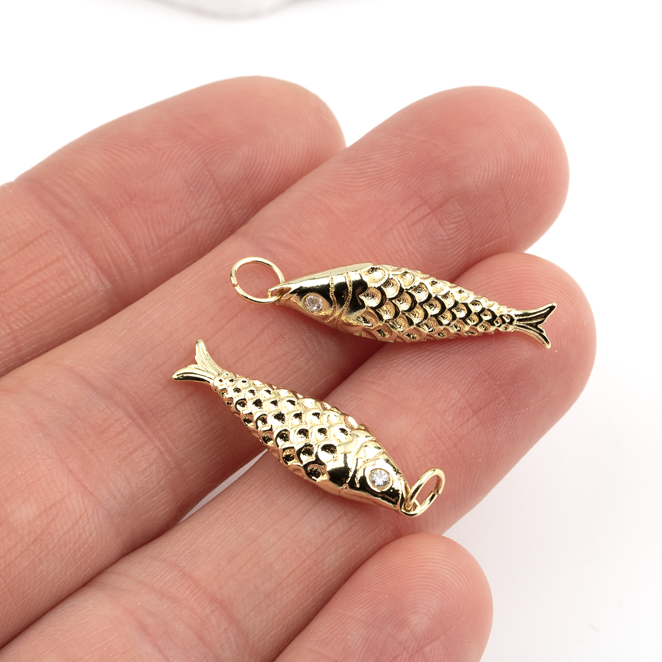 18K Gold Plated Brass Fish Charm, 25x7mm