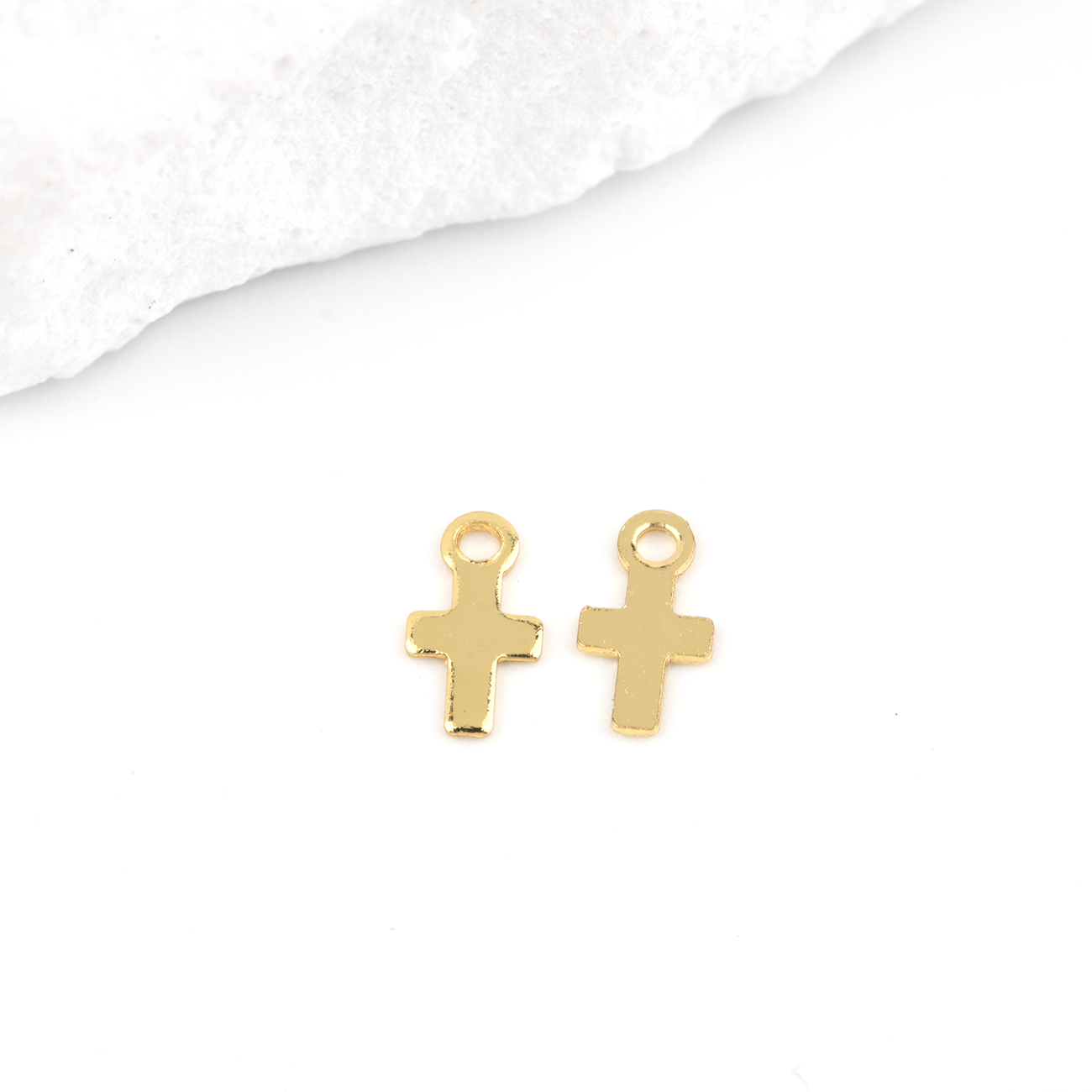 10 x 18K Gold Plated Tiny Cross Charms, 7x4mm