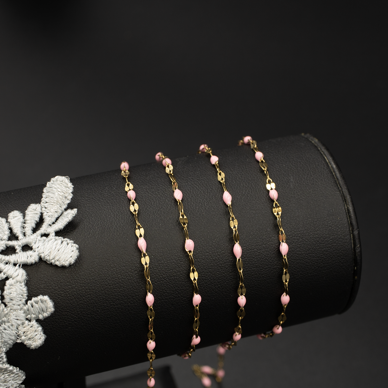 PVD Gold Stainless Steel Pink Enamel Link Lip Chain