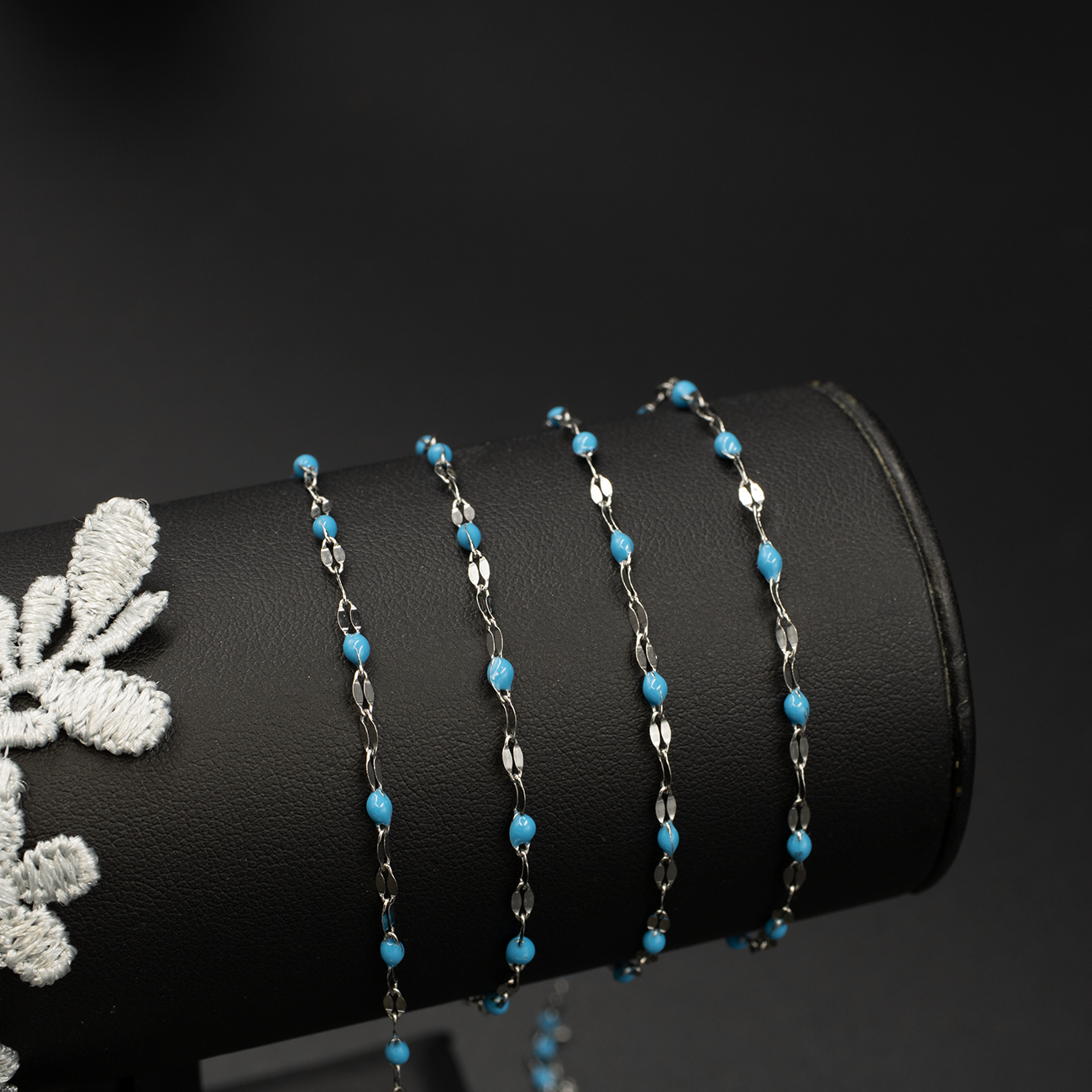 Stainless Steel Turquoise Enamel Link Lip Chain