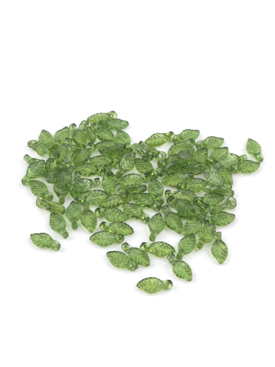 100 x Tiny Green Acrylic Leaf Beads, 5x10mm (3685)