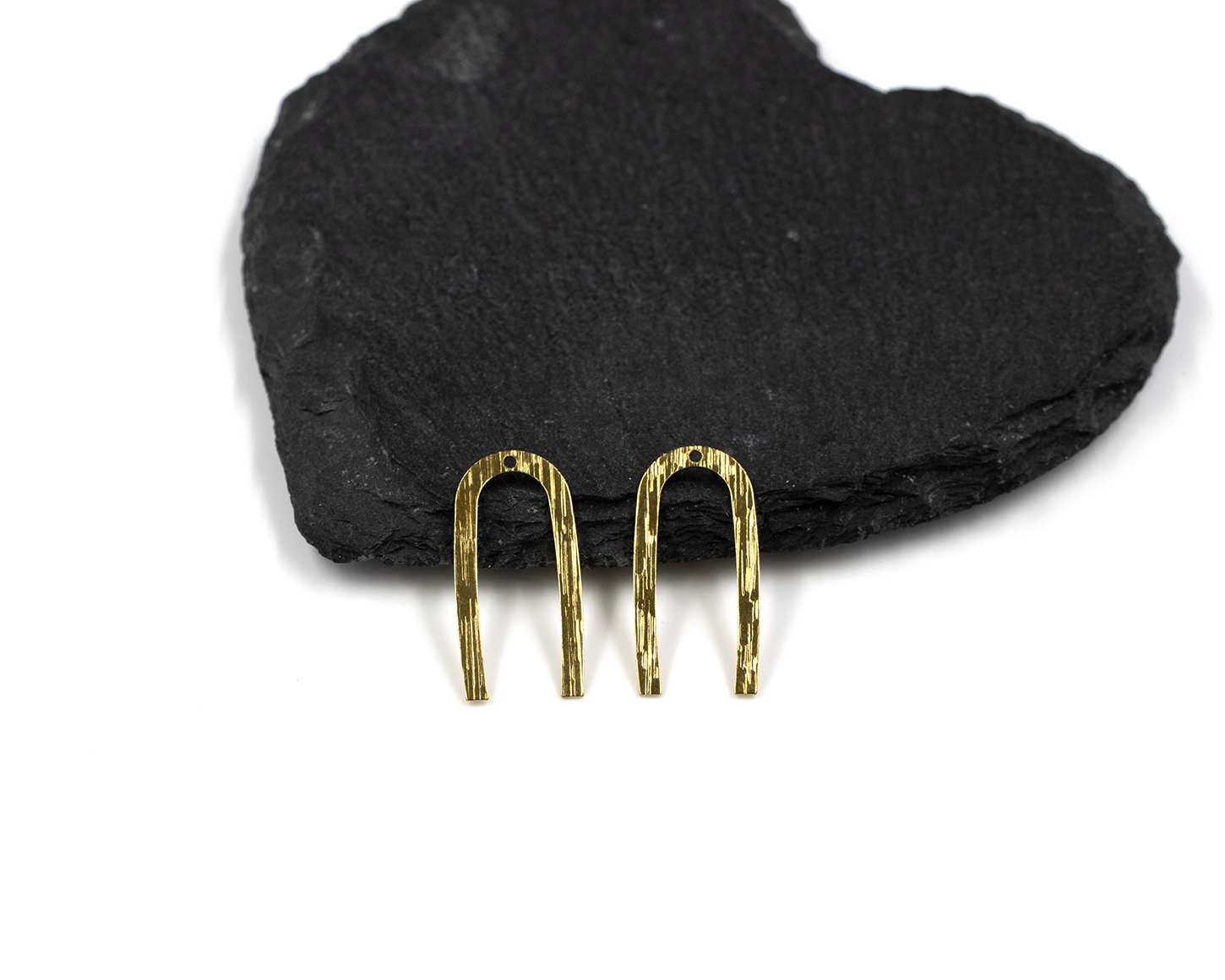 4 x Raw Brass U Shaped Textured Charms, 27x13mm (C0497)