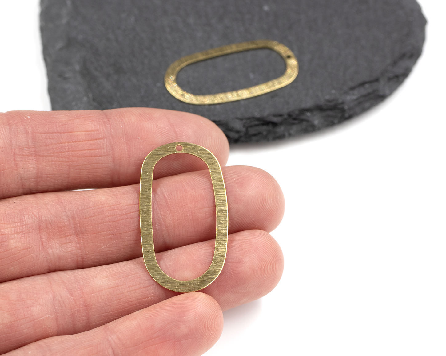 4 x Raw Brass Irregular Oval Textured Charms, 35x20mm (C0498)