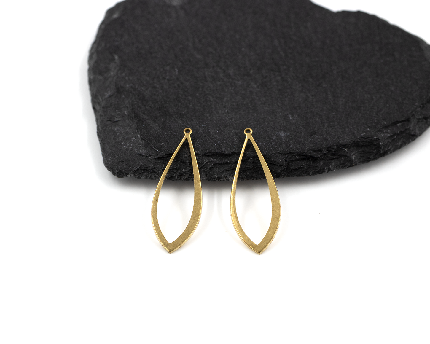 6 x Raw Brass Open Drop Pendant, 37x13mm (C0501)