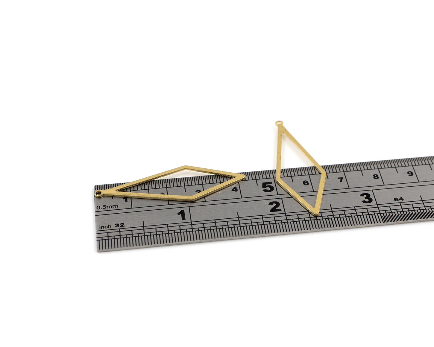 6 x Raw Brass Open Rhombus Pendants, 42x15mm (C0505)