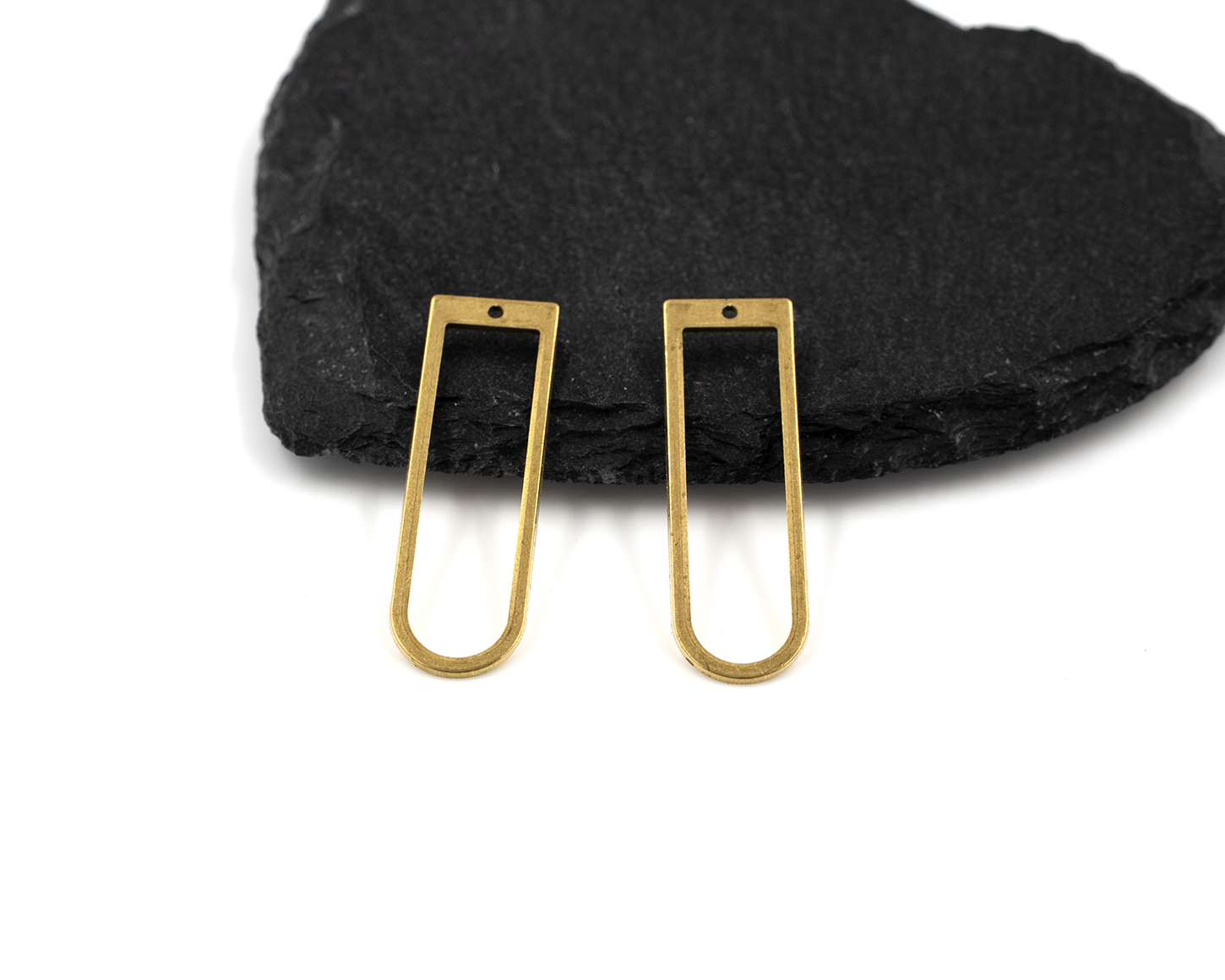 4 x Raw Brass Long D Shape Charms, 40x13mm (C0508)