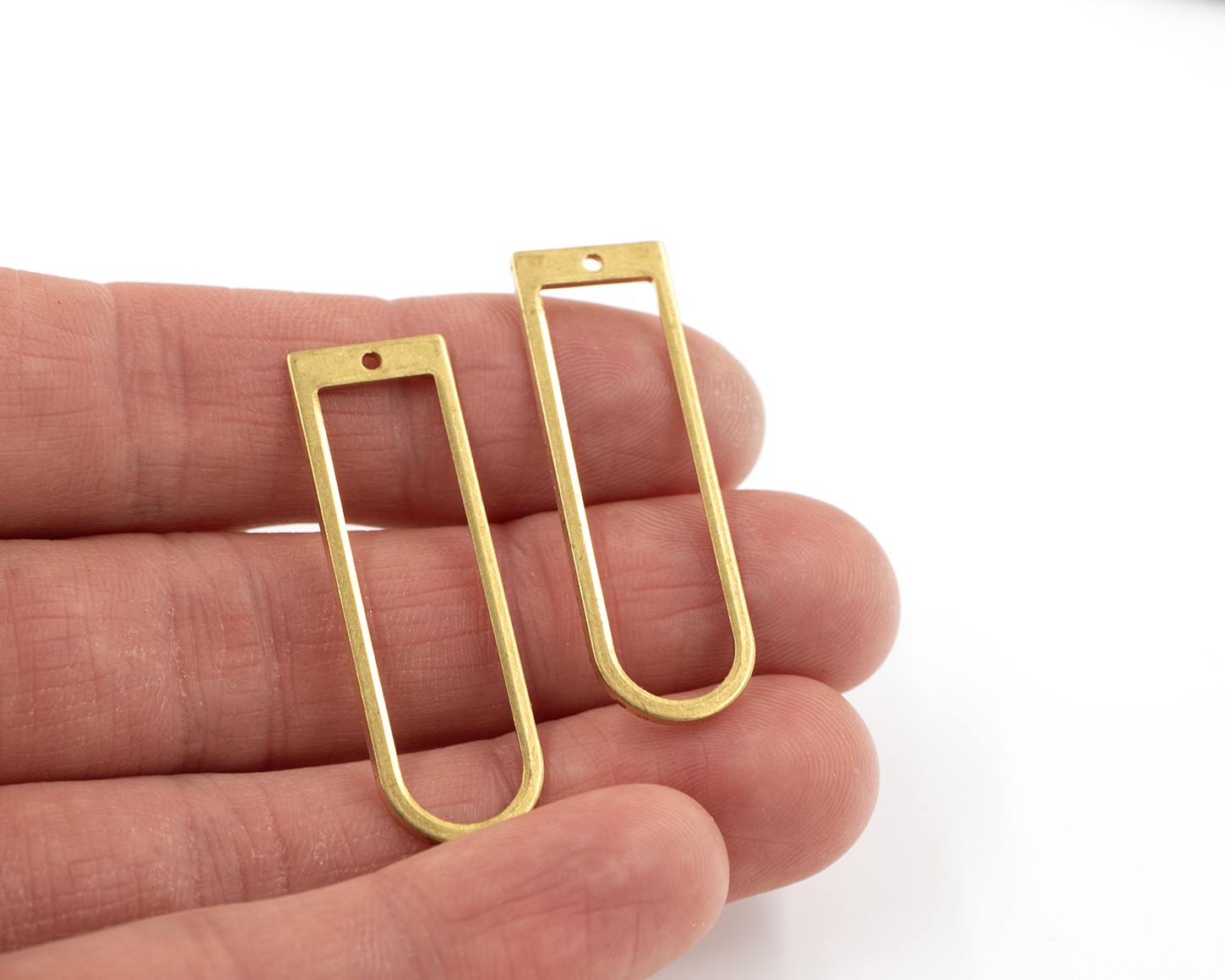 4 x Raw Brass Long D Shape Charms, 40x13mm (C0508)