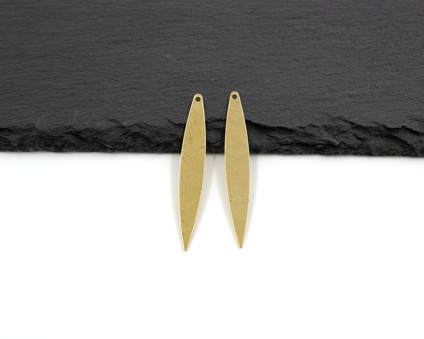 10 x Raw Brass Leaf Drops, 42x6mm (C0513)