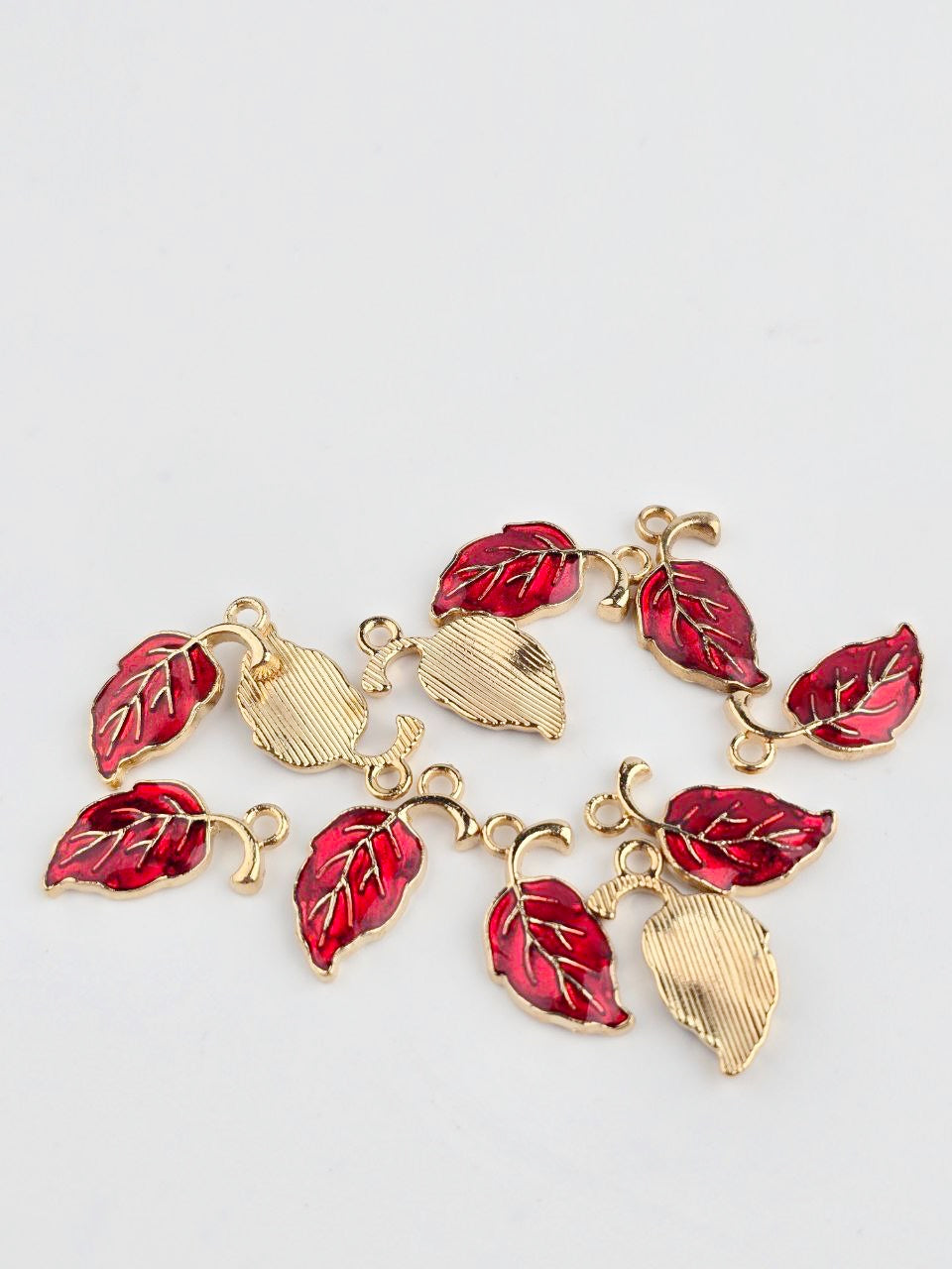10 x Red Enamel Metal Leaf Charms, 20x10mm