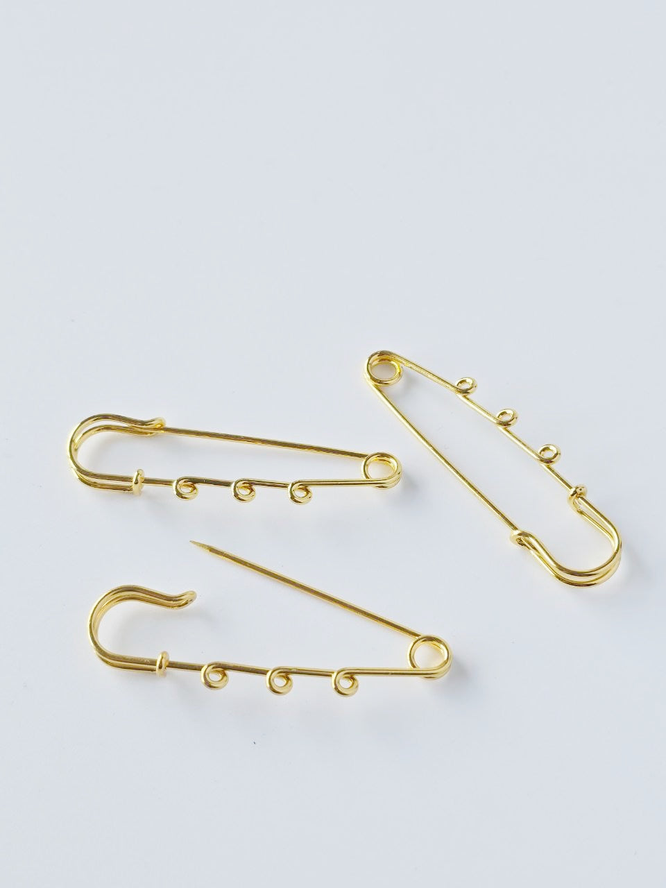 4 x Gold Plated Steel Safety Pin Brooch Blanks, 64mm