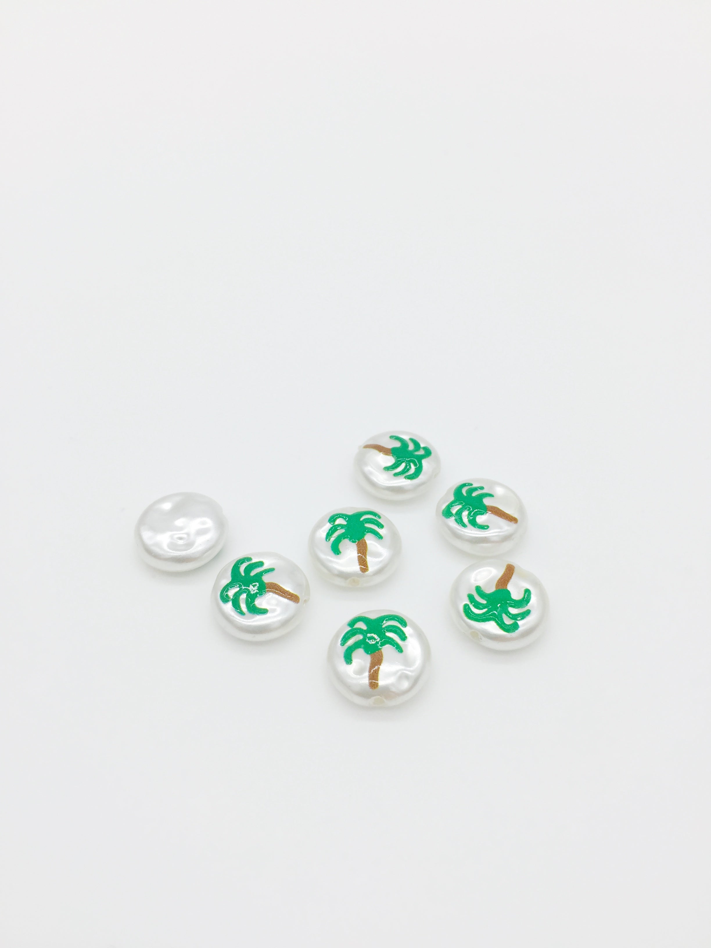 2 x Irregular Round Pearl Beads with Painted Palm Pattern, 12mm