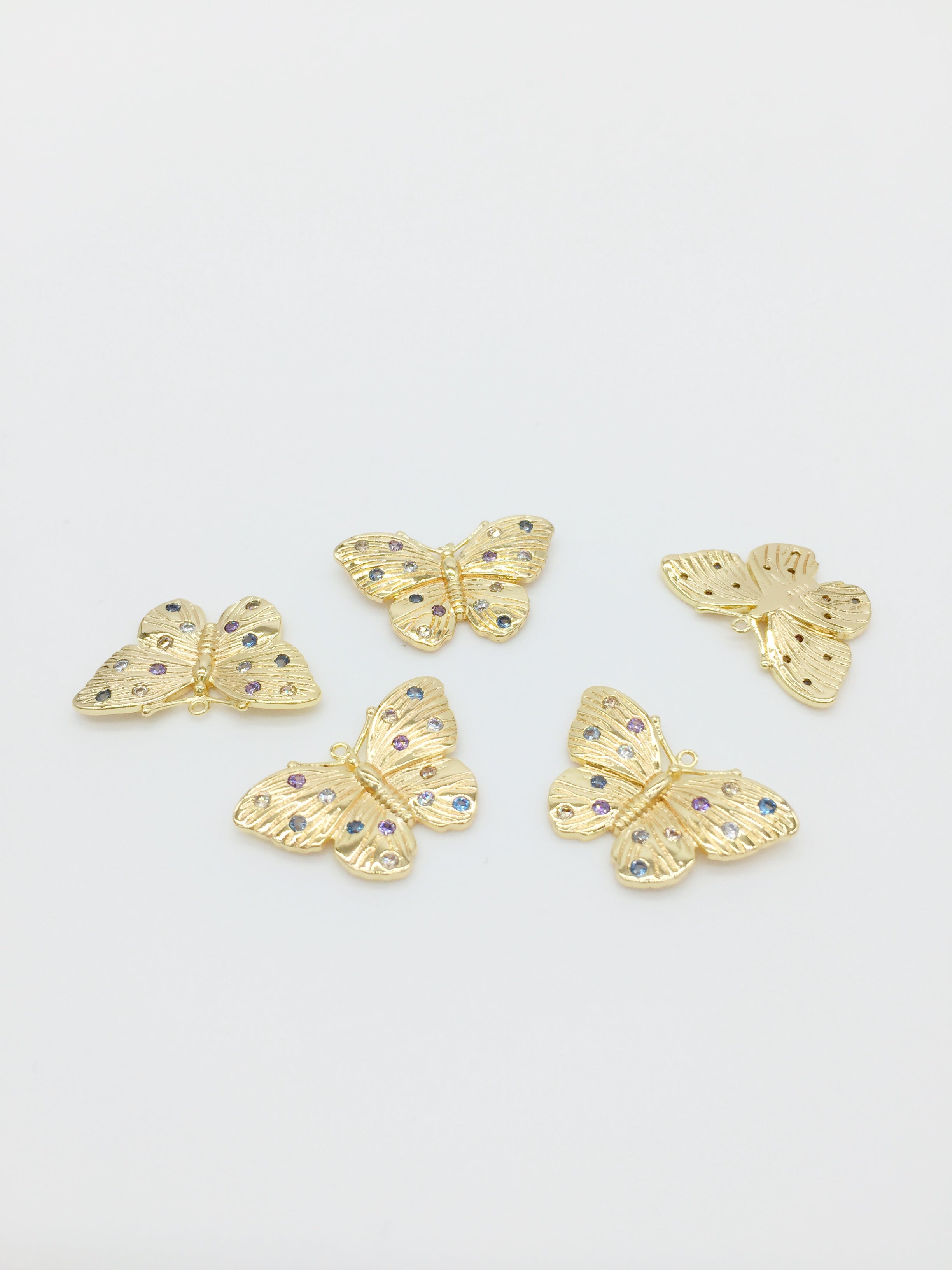 1 x 18K Gold Plated Butterfly Pendant with Multicolour CZ, 23x15mm