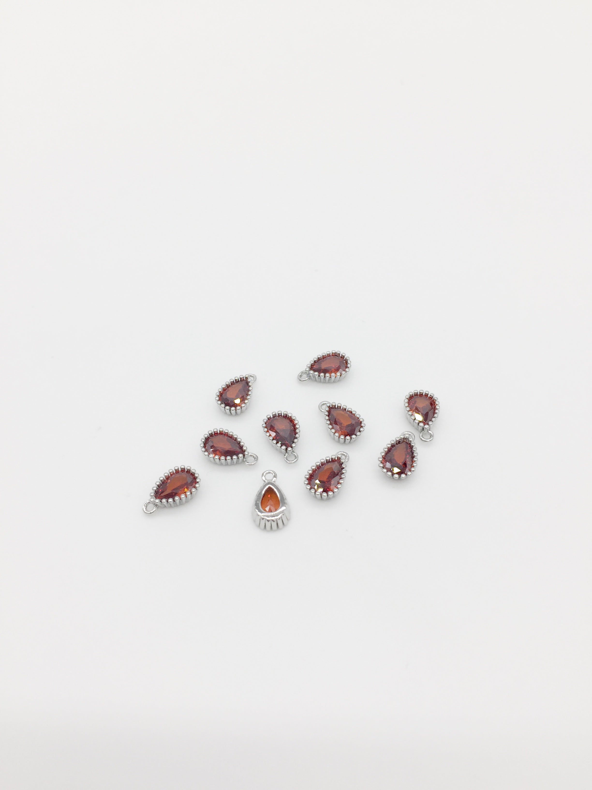 1 x Rhodium Plated Amber Cubic Zirconia Teardrop Charm, 5x8mm
