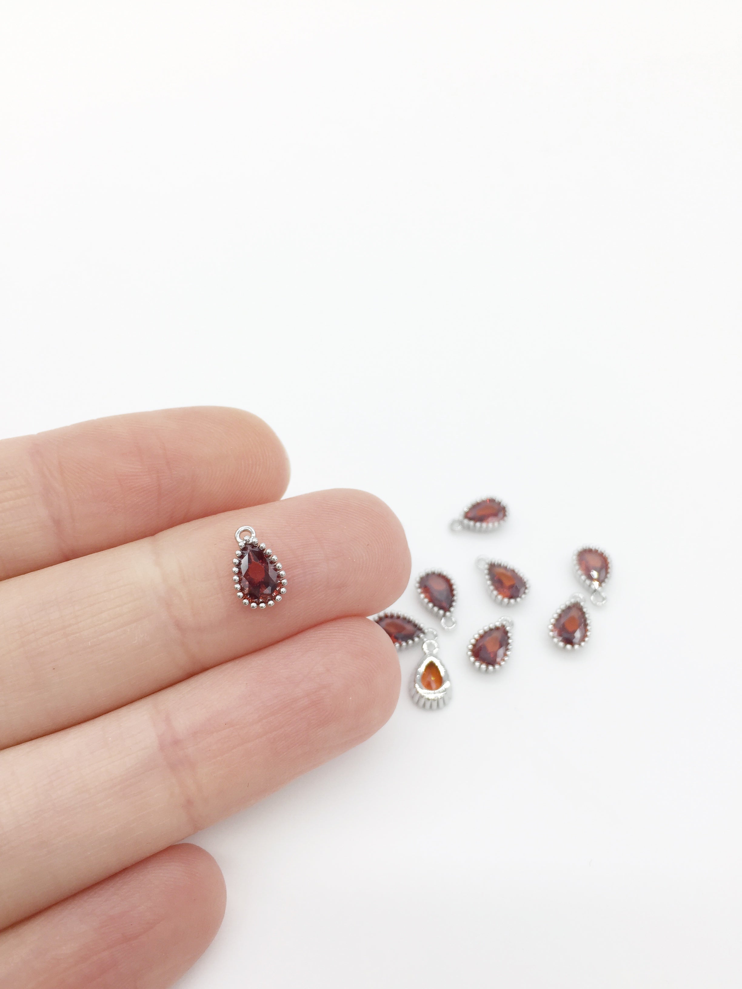 1 x Rhodium Plated Amber Cubic Zirconia Teardrop Charm, 5x8mm