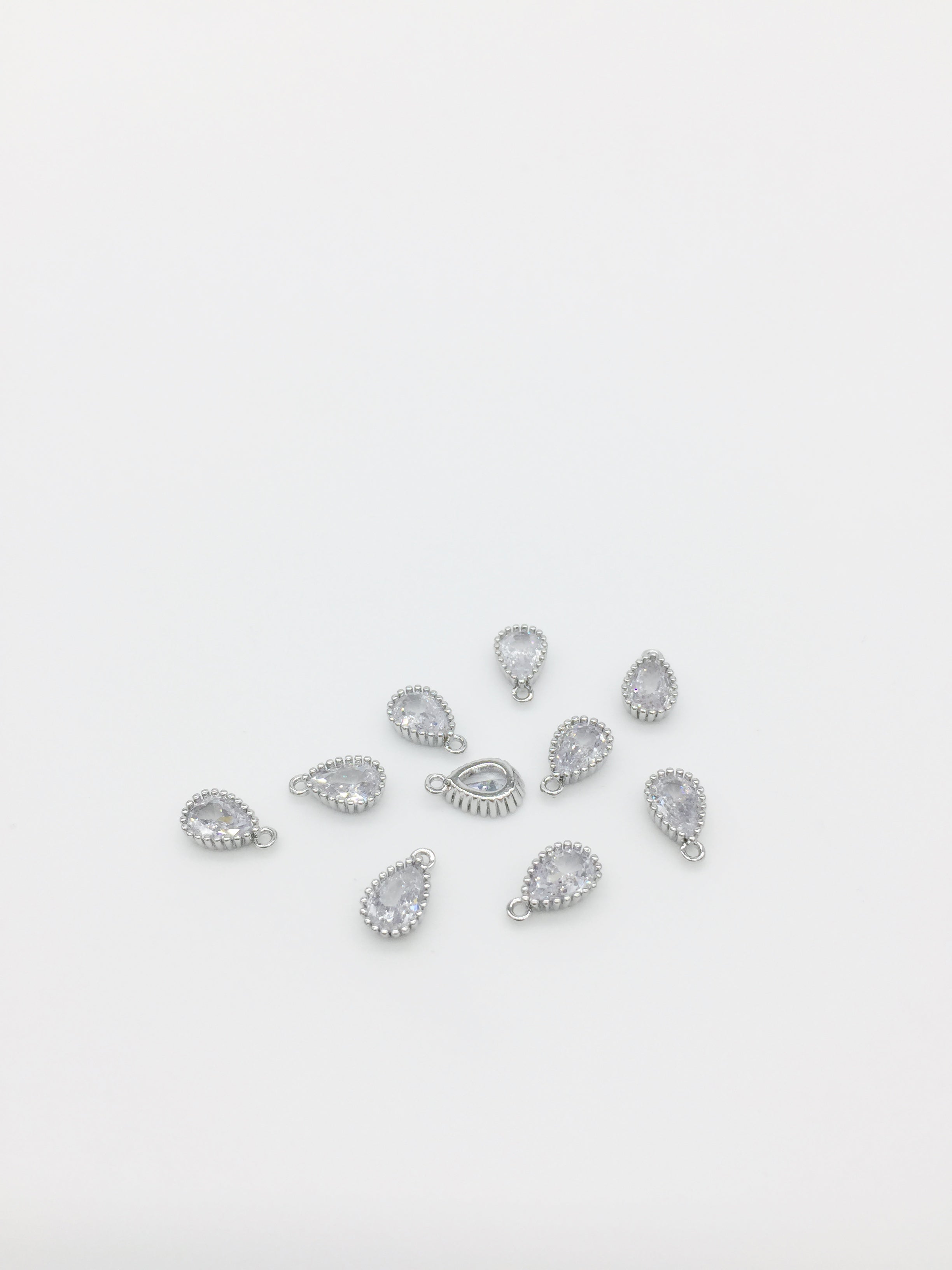 1 x Rhodium Plated Clear Cubic Zirconia Teardrop Charm, 5x8mm