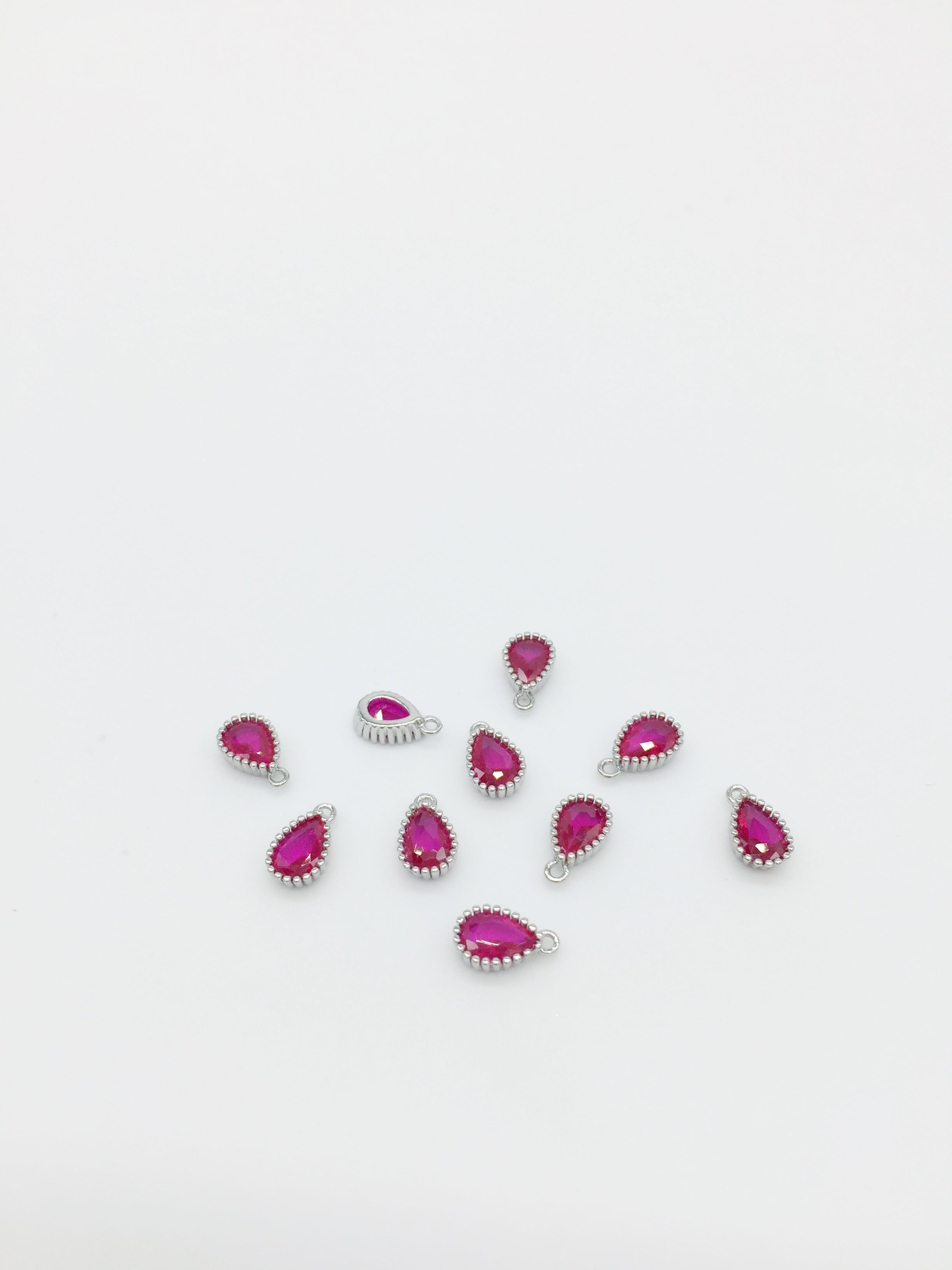 1 x Rhodium Plated Ruby Red Cubic Zirconia Teardrop Charm, 5x8mm