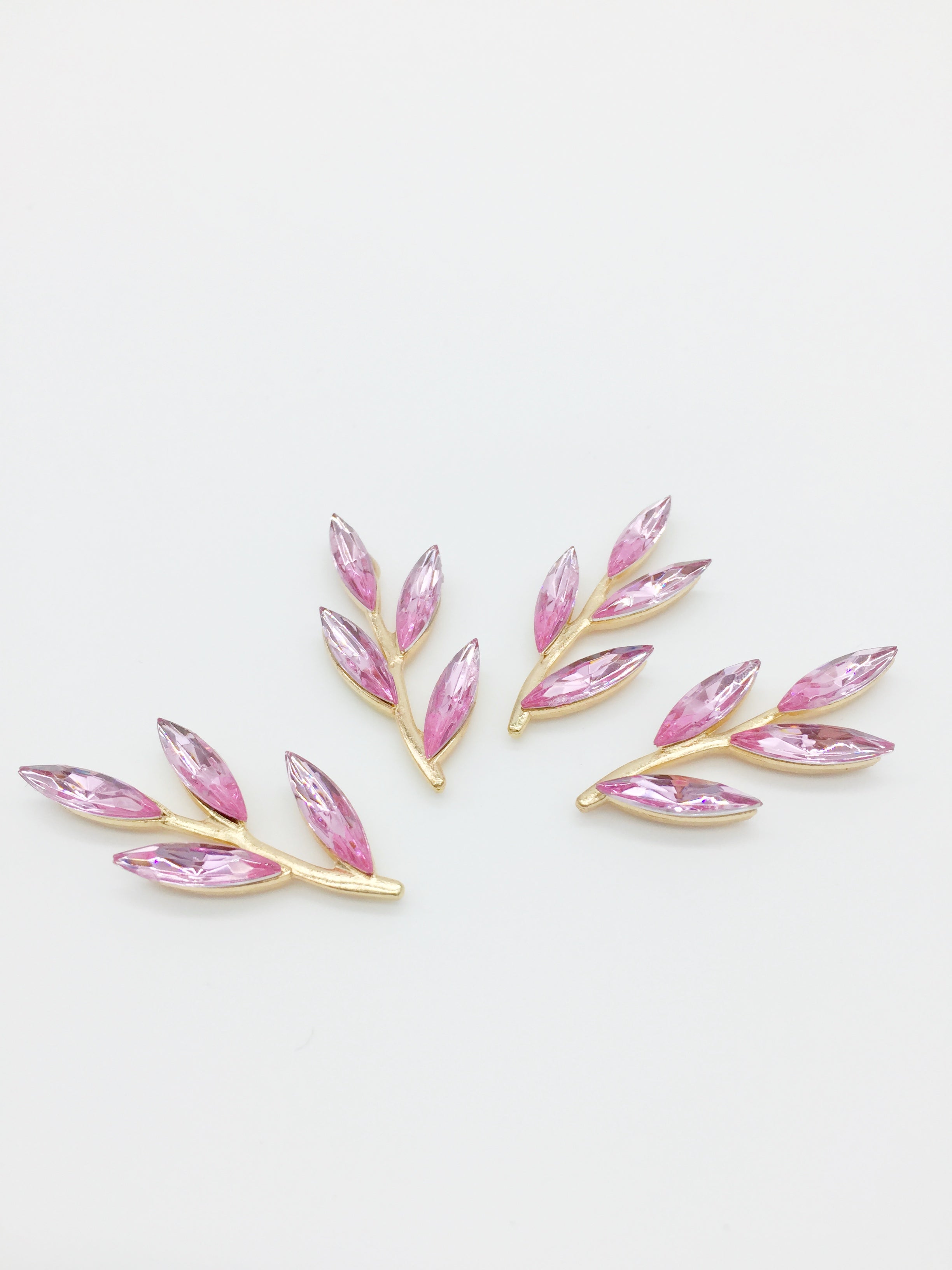 2 x Gold Tone Pink Crystal Branch Embellishments, 35x15mm