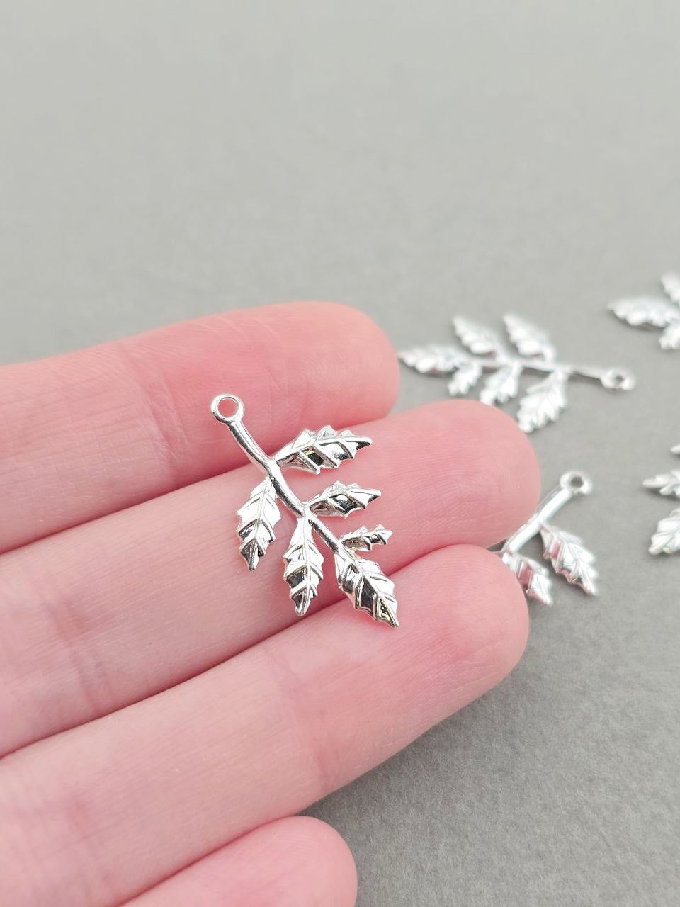 10 x Silver Leaf Branch Charms, 30x15mm