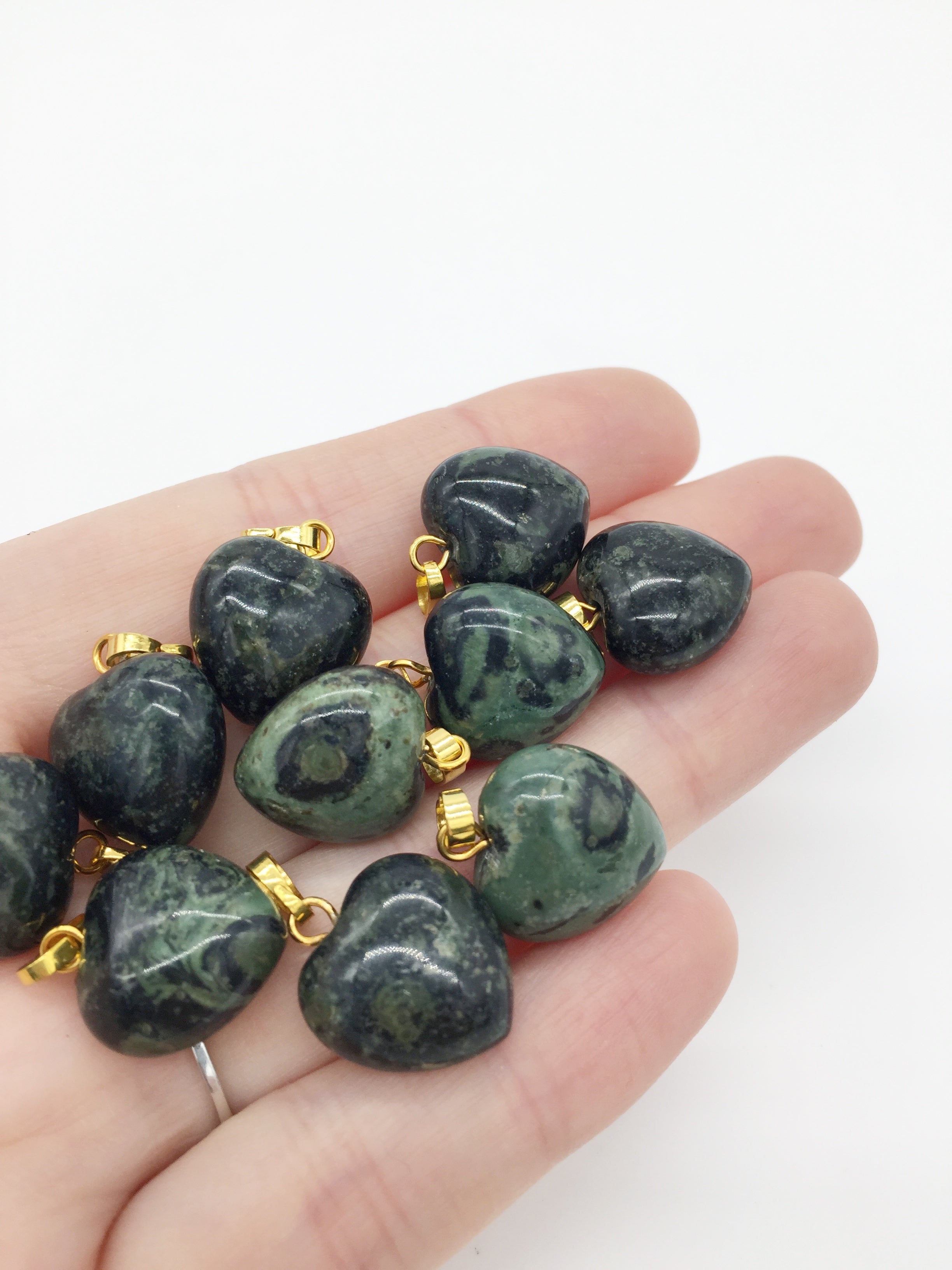 1 x Puffy Heart Kambaba Jasper Pendant with Gold Plated Loop and Bail, 19x15mm (0197)