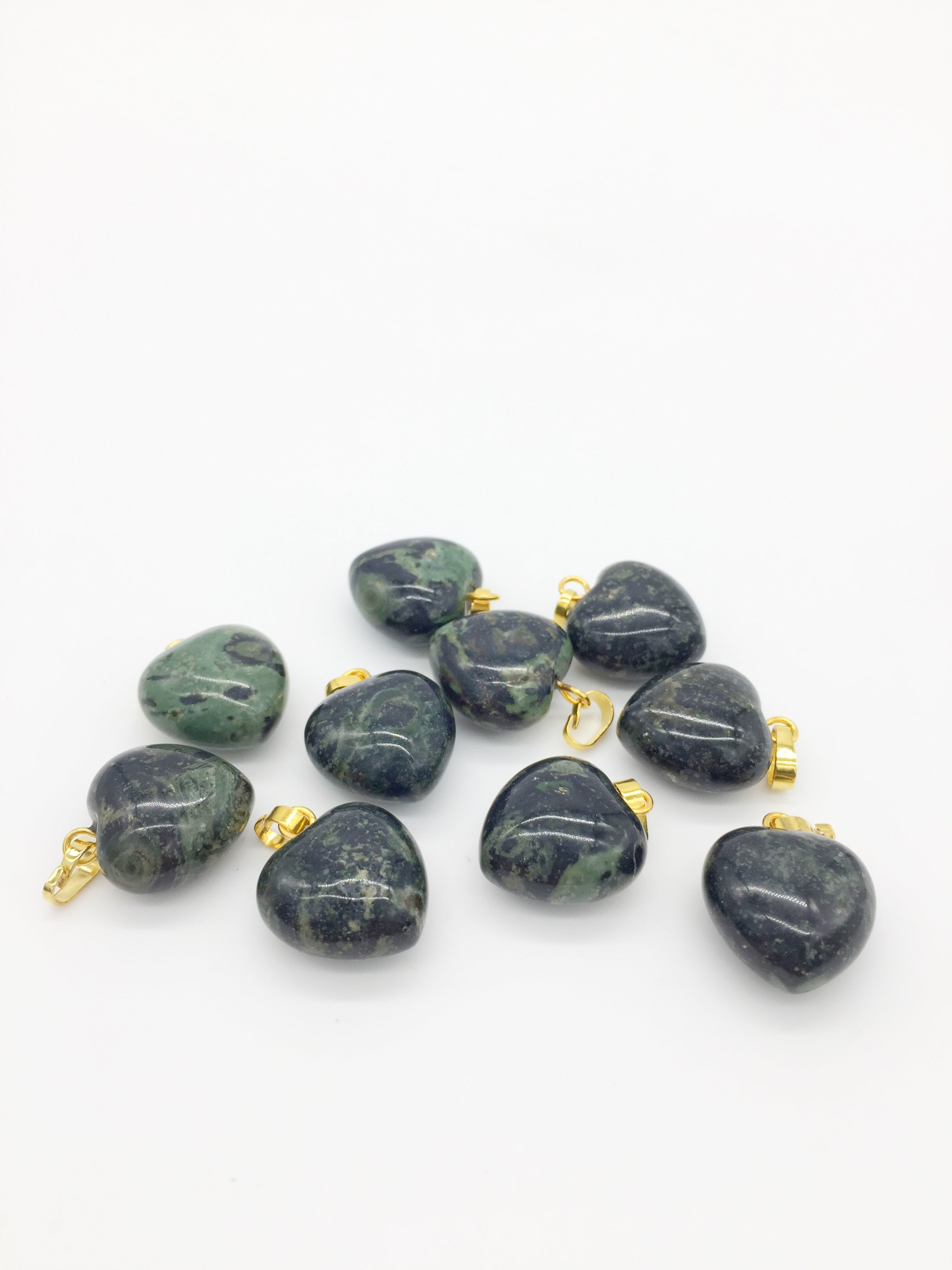 1 x Puffy Heart Kambaba Jasper Pendant with Gold Plated Loop and Bail, 19x15mm (0197)