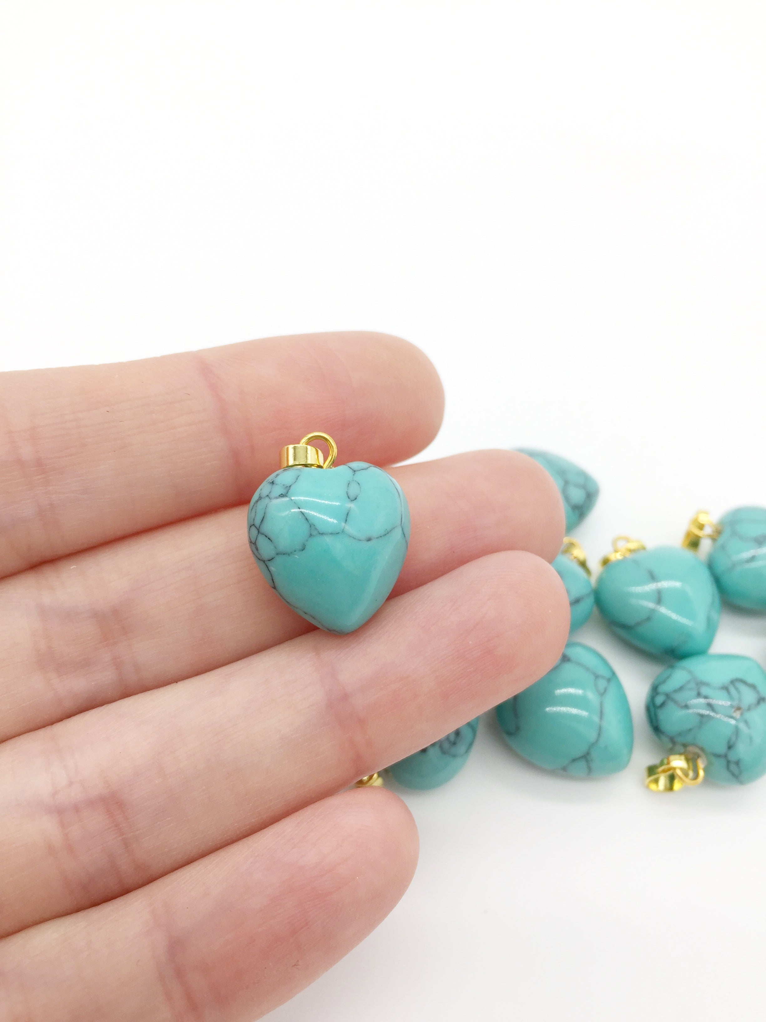 1 x Puffy Heart Turquoise Pendant with Gold Plated Loop and Bail, 19x15mm (0188)