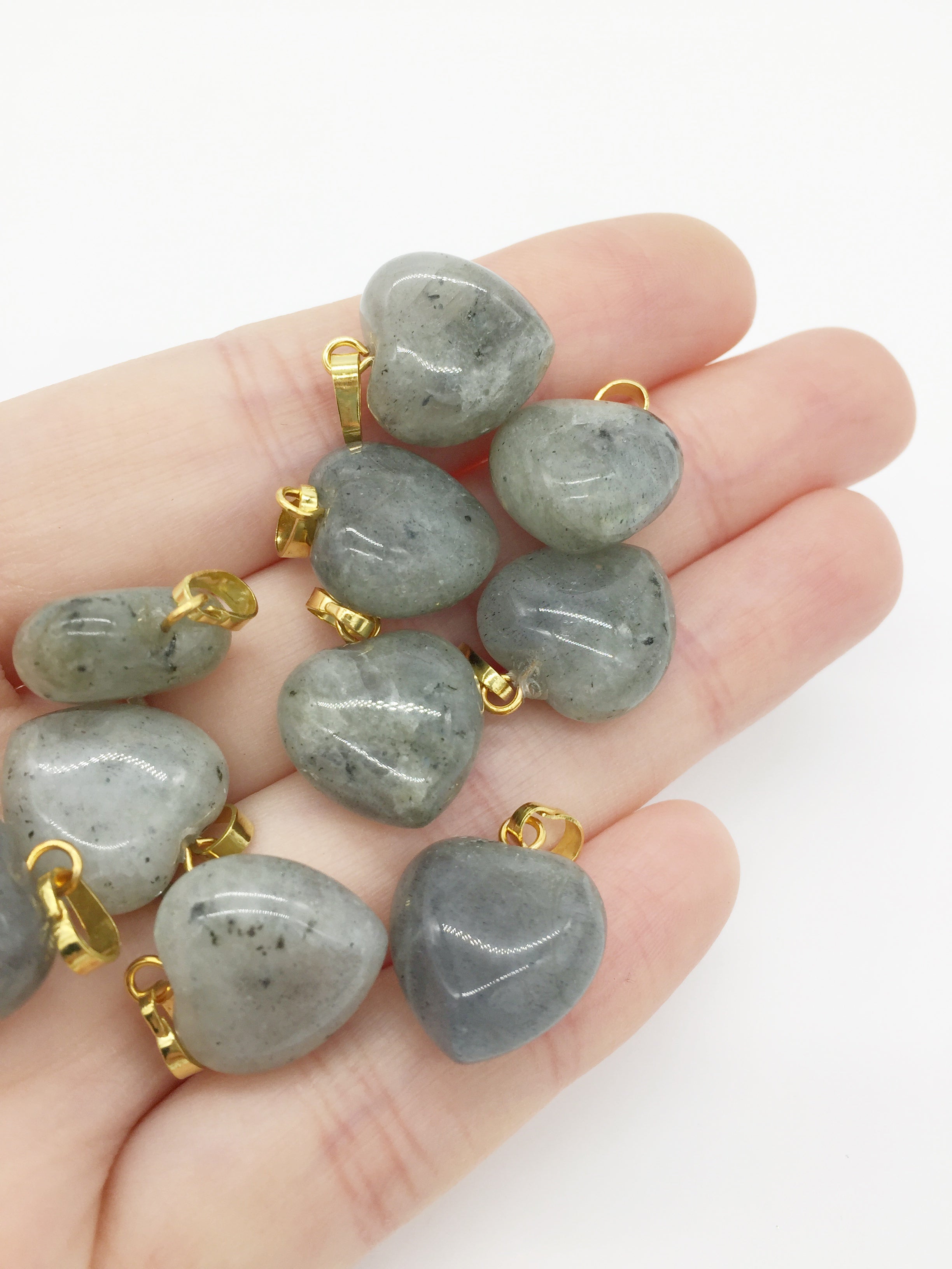 1 x Puffy Heart Labradorite Pendant with Gold Plated Loop and Bail, 19x15mm (0195)