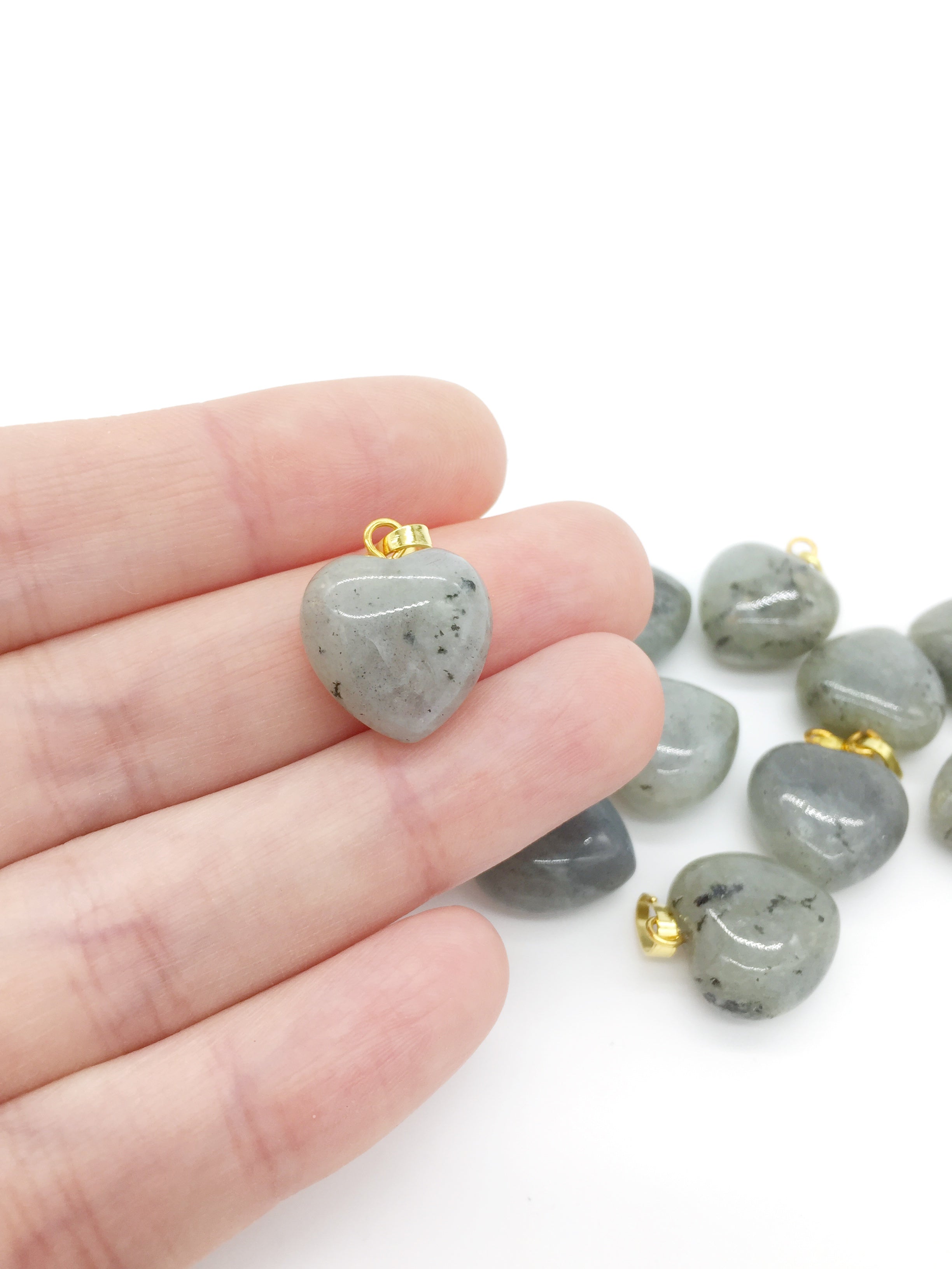 1 x Puffy Heart Labradorite Pendant with Gold Plated Loop and Bail, 19x15mm (0195)