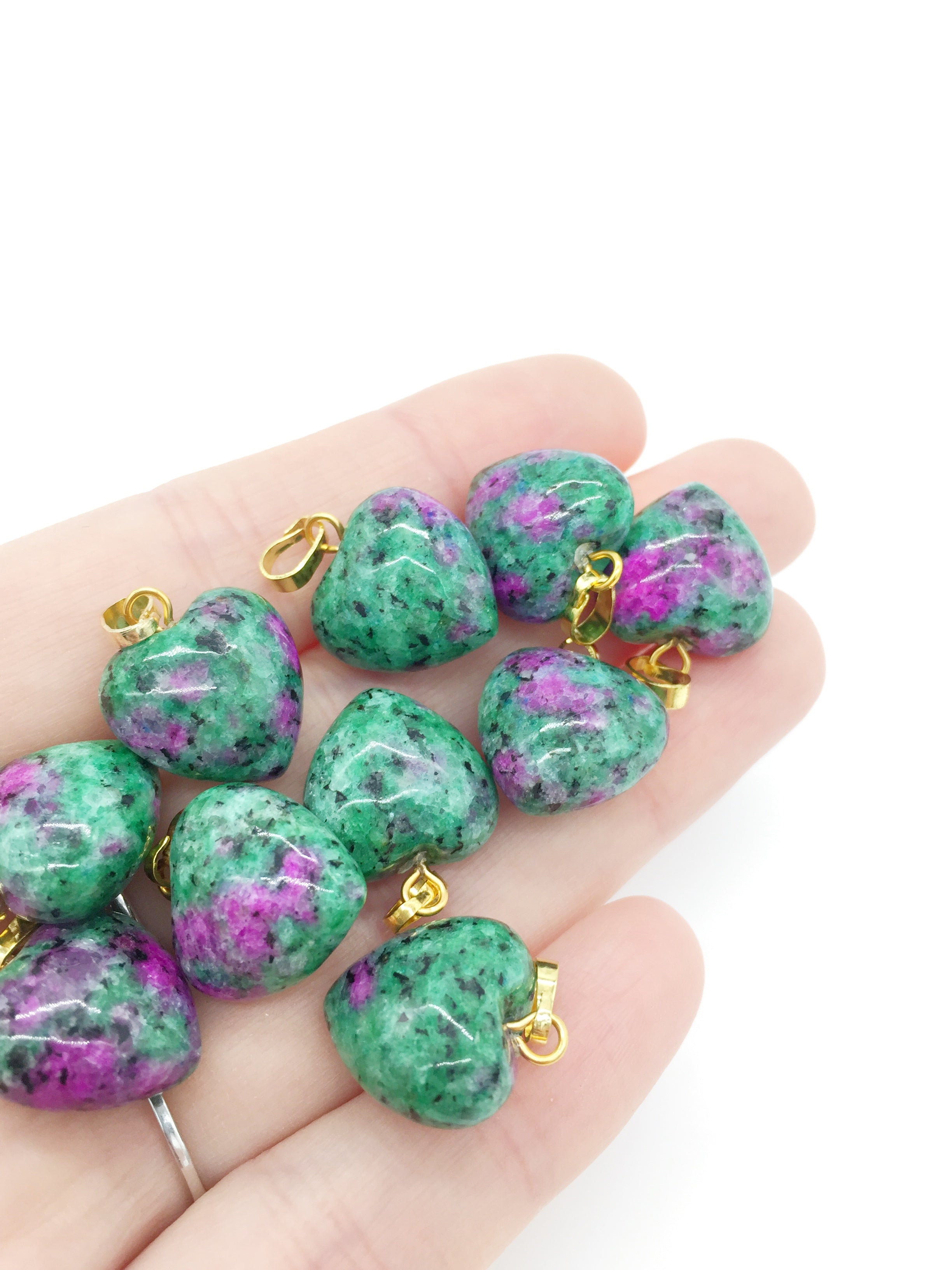 1 x Puffy Heart Ruby in Zoisite Pendant with Gold Plated Loop and Bail, 19x15mm (1062)