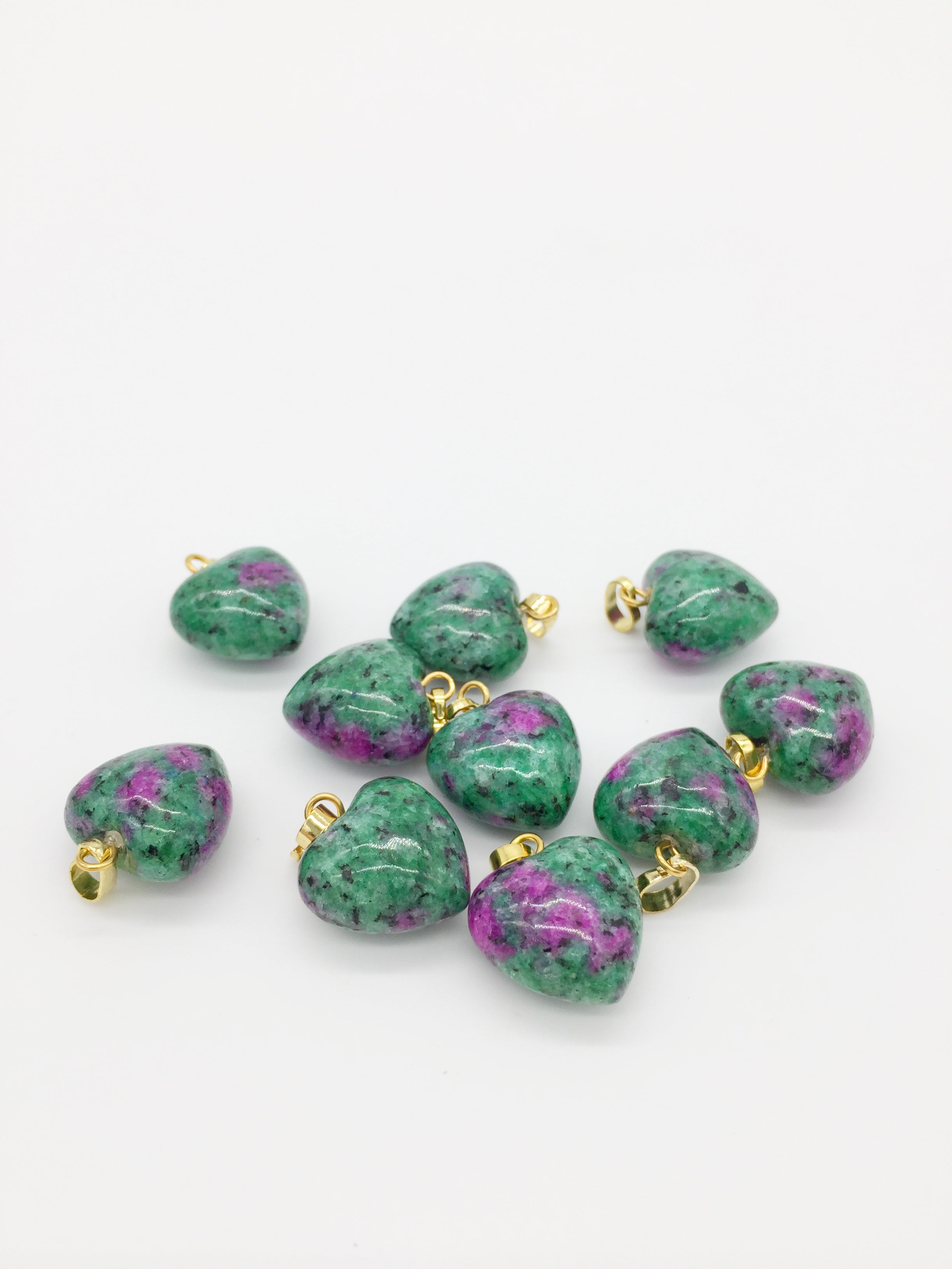 1 x Puffy Heart Ruby in Zoisite Pendant with Gold Plated Loop and Bail, 19x15mm (1062)