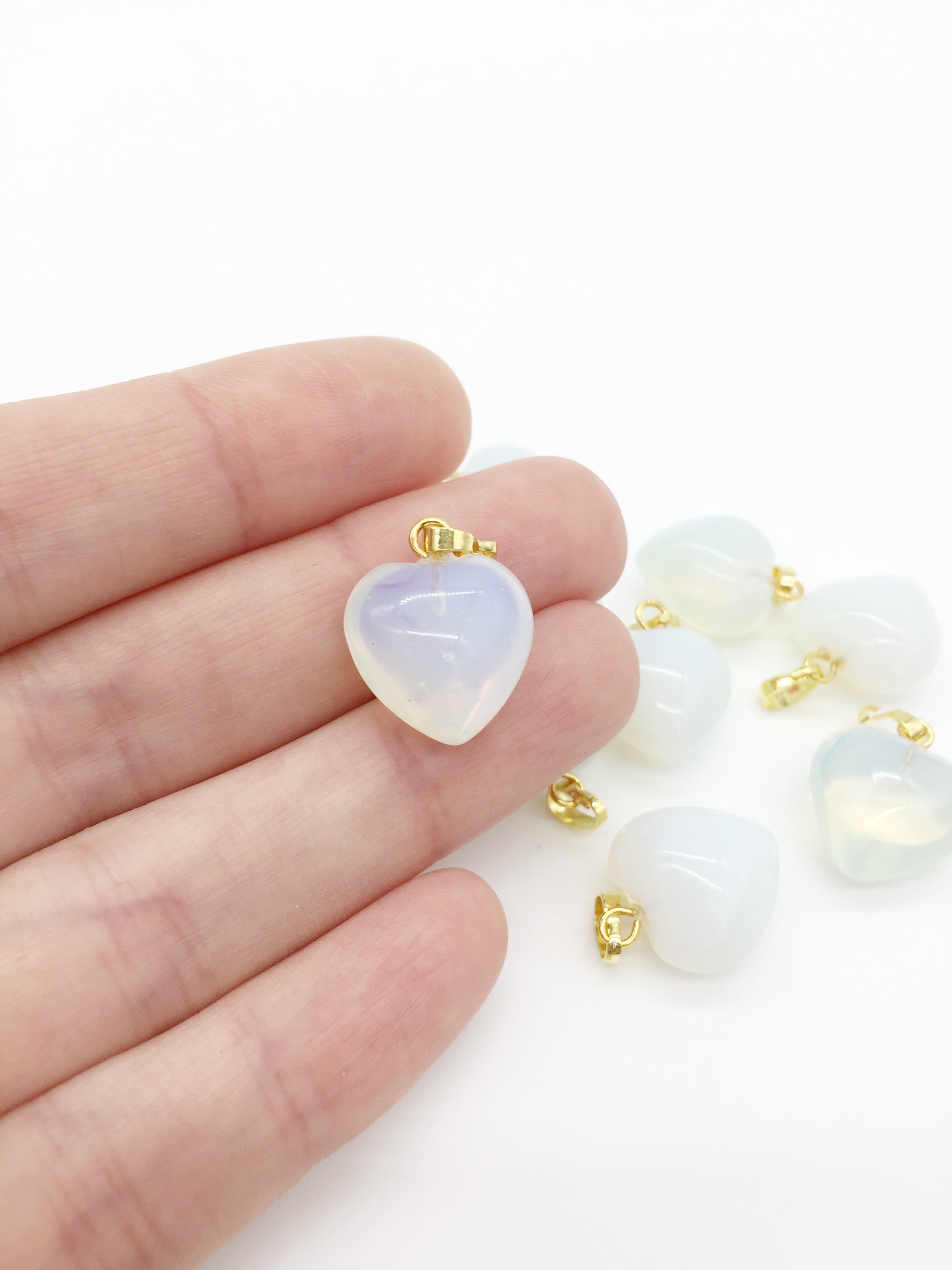 1 x Puffy Heart Opalite Pendant with Gold Plated Loop and Bail, 19x15mm (0200)