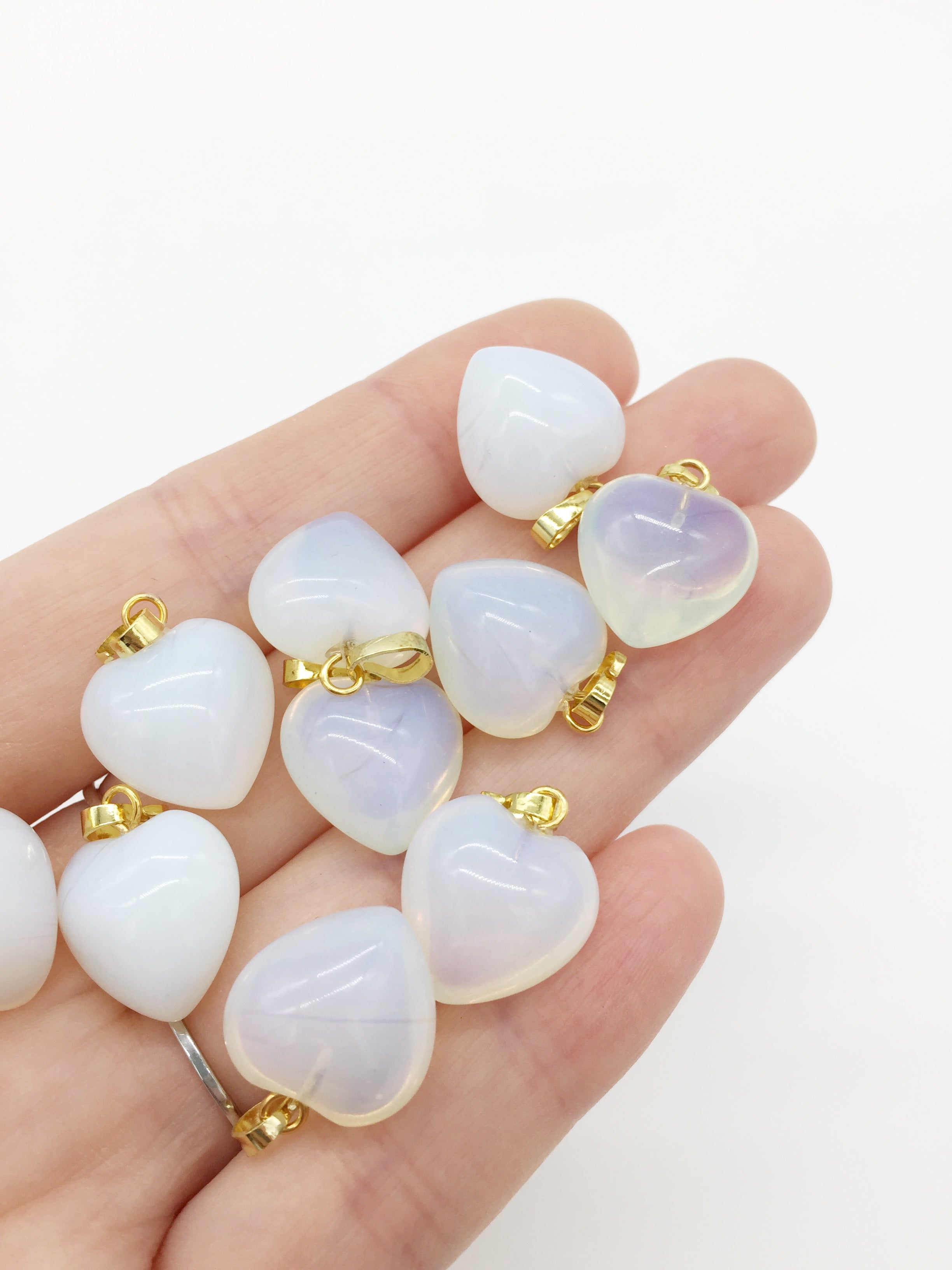 1 x Puffy Heart Opalite Pendant with Gold Plated Loop and Bail, 19x15mm (0200)