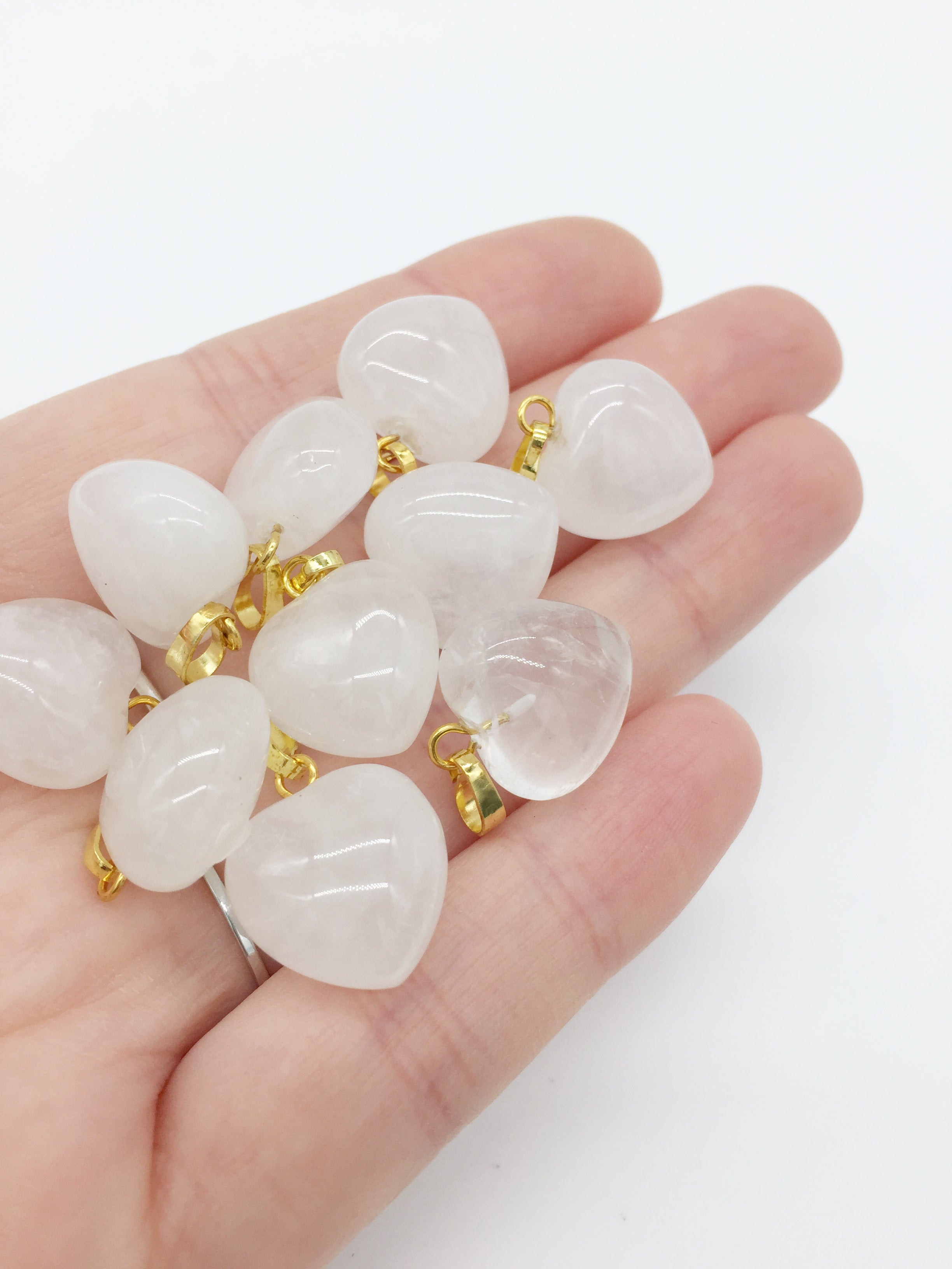 1 x Puffy Heart Quartz Pendant with Gold Plated Loop and Bail, 19x15mm (0205)