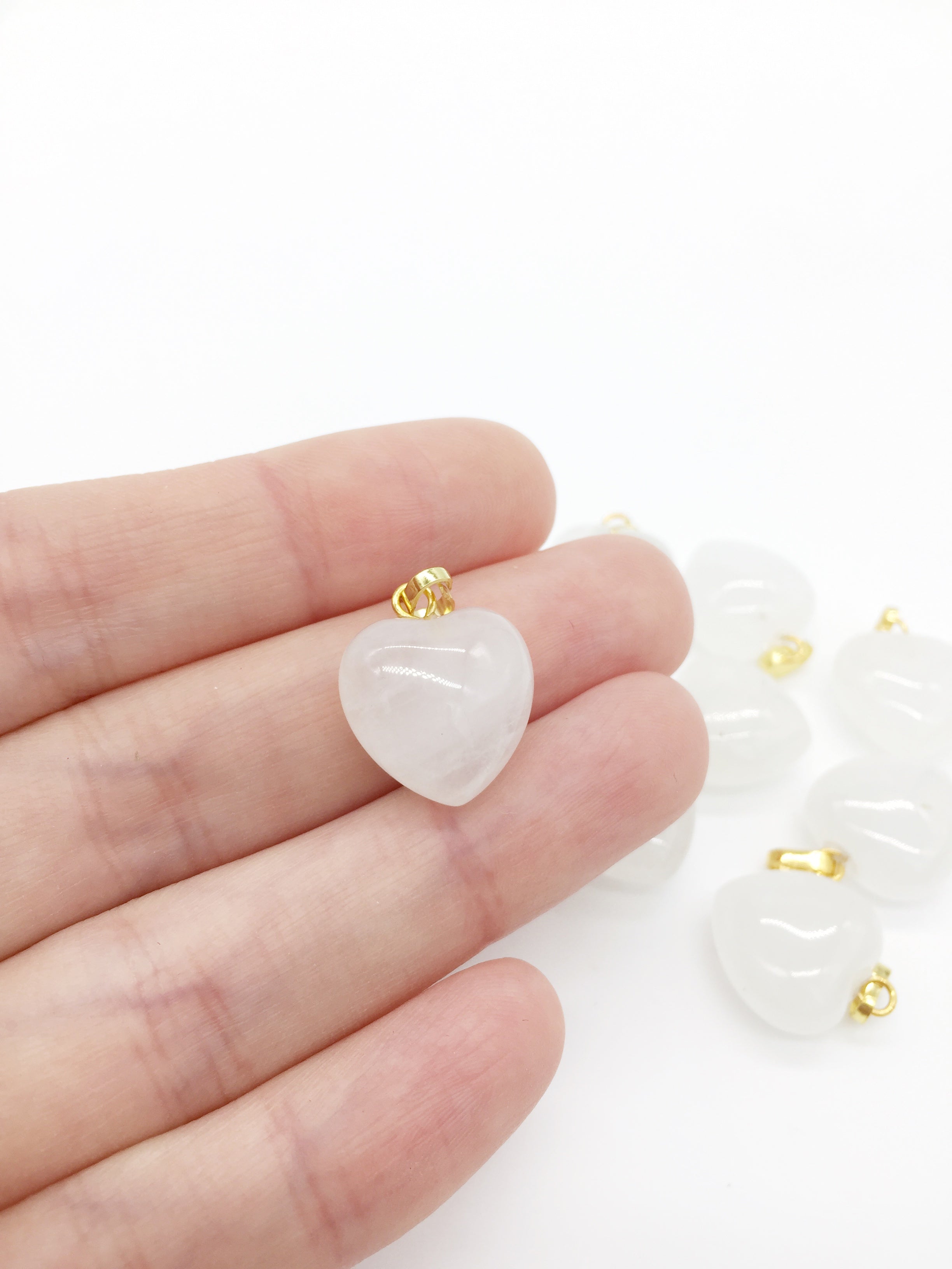 1 x Puffy Heart Quartz Pendant with Gold Plated Loop and Bail, 19x15mm (0205)