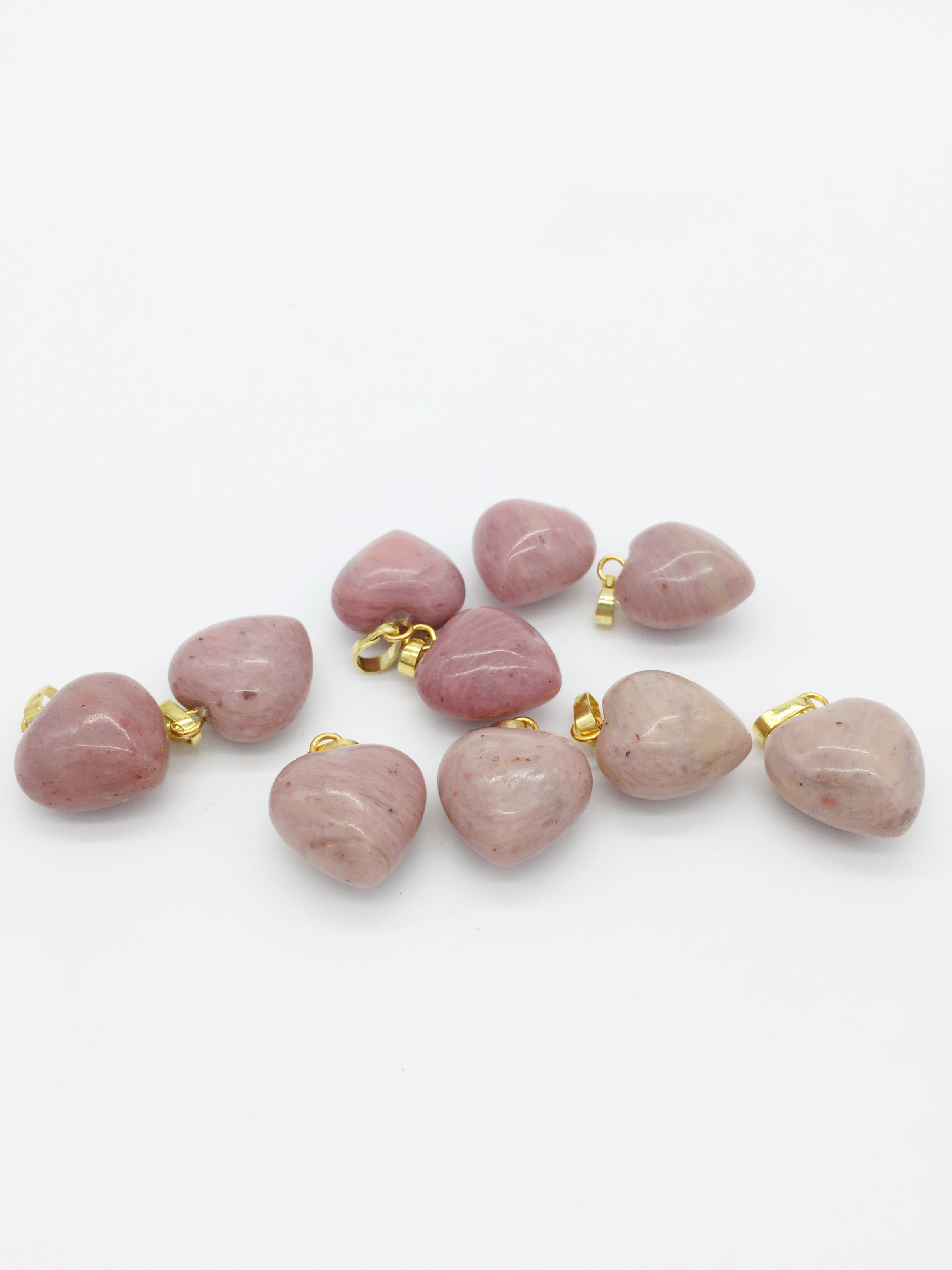 1 x Puffy Heart Pink Rhodonite Pendant with Gold Plated Loop and Bail, 19x15mm (0194)