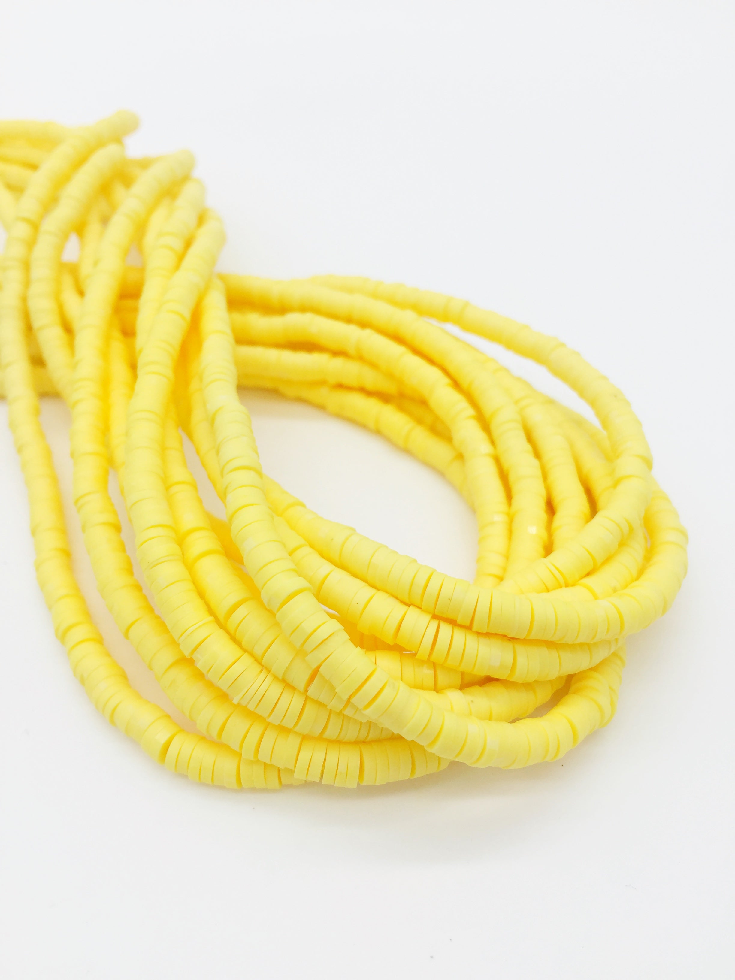 1 strand x 4mm Yellow Clay Disc Beads, Vinyl Heishi Beads (3166)