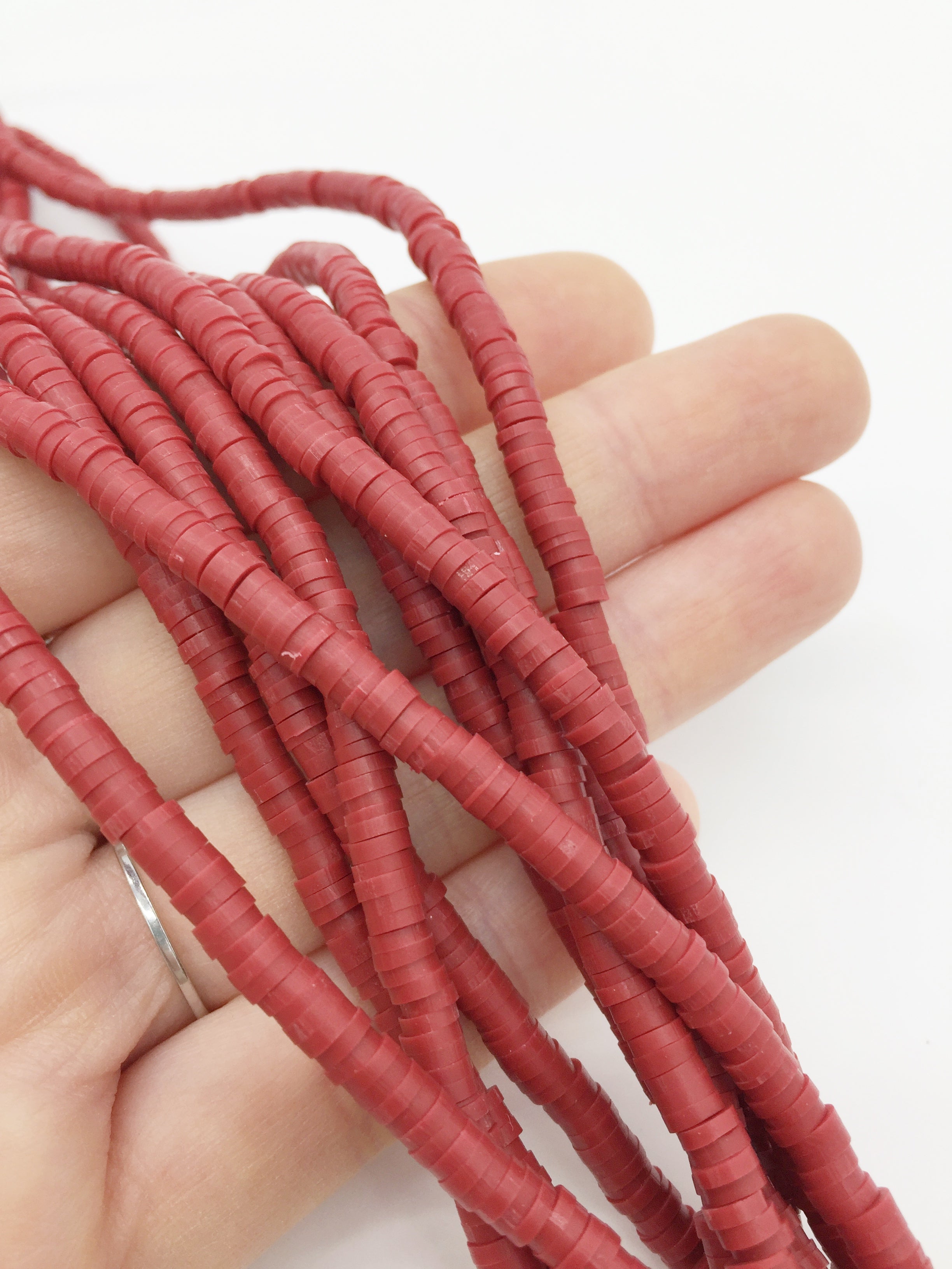 1 strand x 4mm Maroon Red Polymer Clay Disc Beads, Vinyl Heishi Beads (3170)