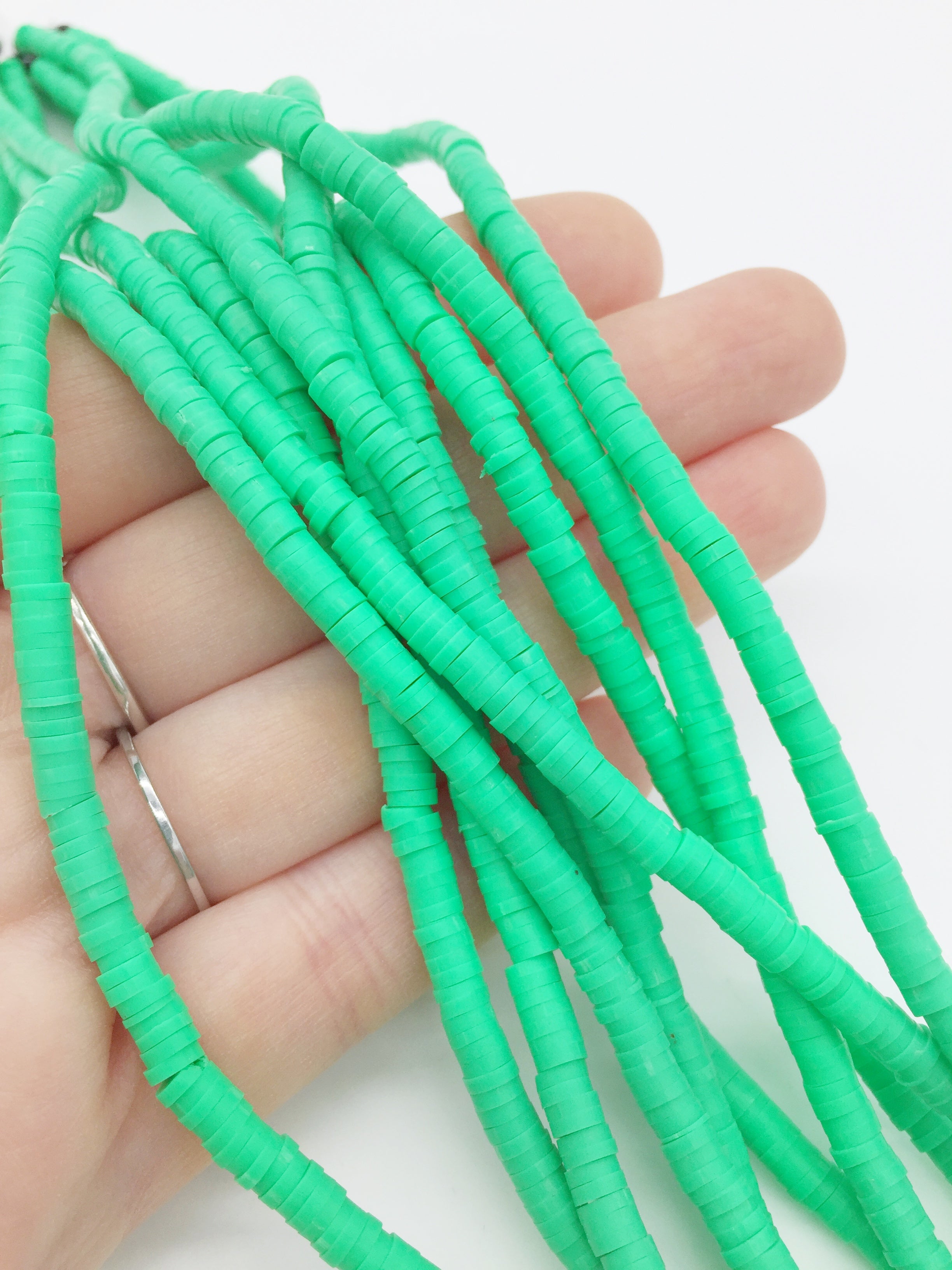 1 strand x 4mm Neon Green Polymer Clay Disc Beads, Vinyl Heishi Beads (3170)