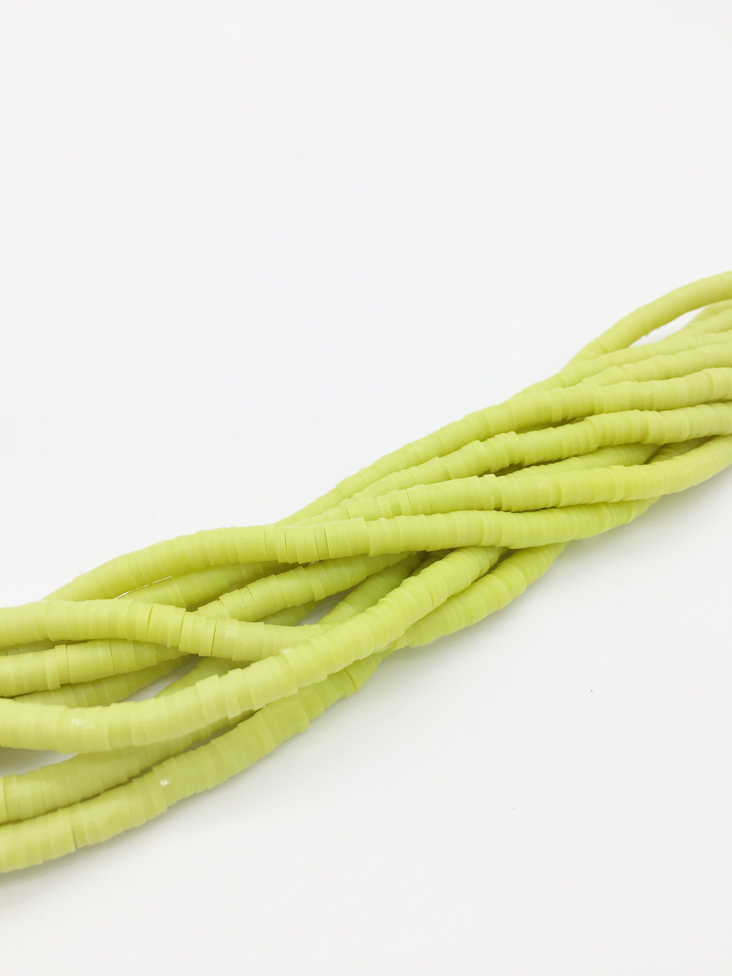 1 strand x 4mm Chartreuse Green Polymer Clay Disc Beads, Vinyl Heishi Beads (3172)