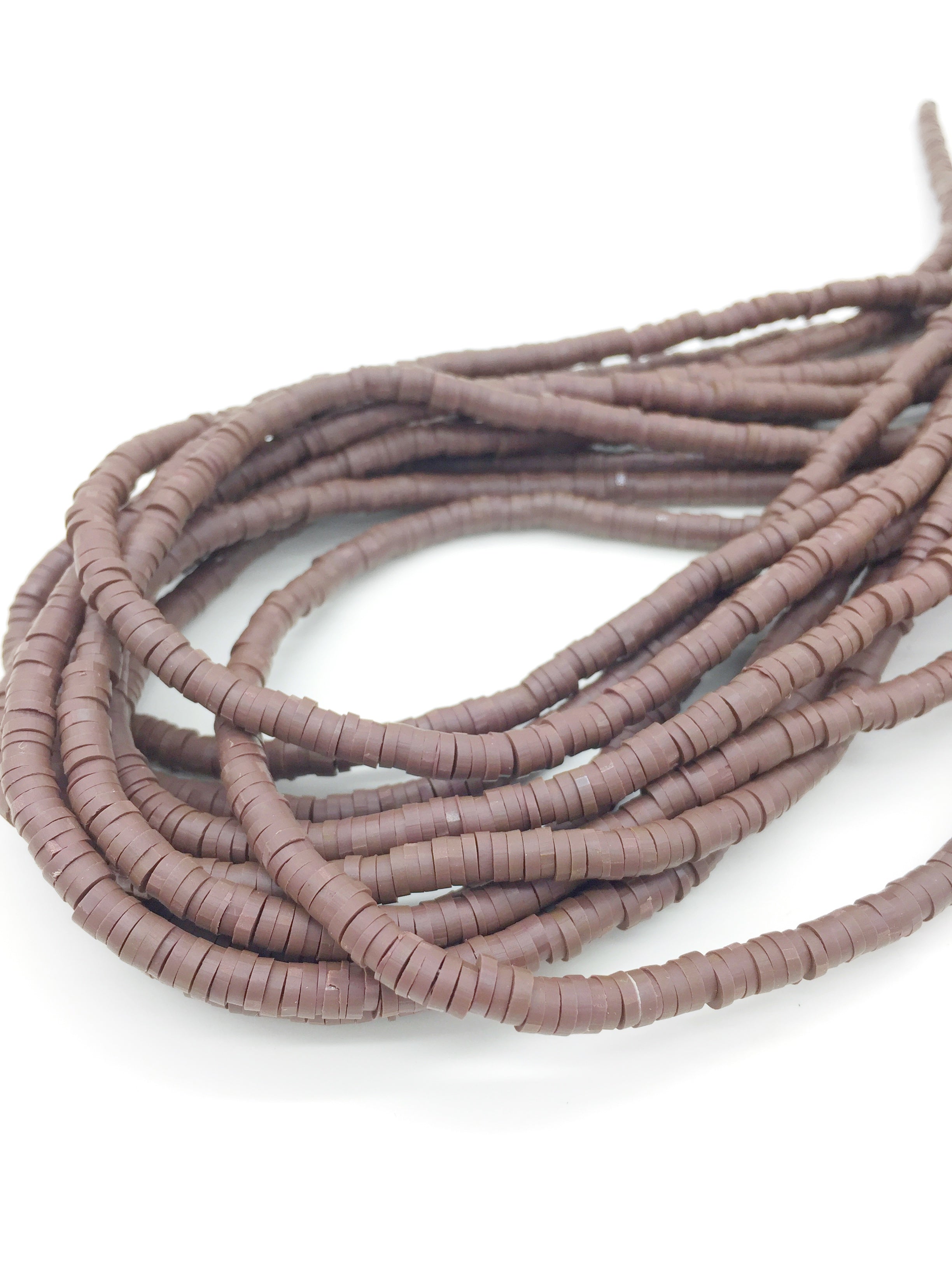 1 strand x 4mm Brown Polymer Clay Disc Beads, Vinyl Heishi Beads (3172)