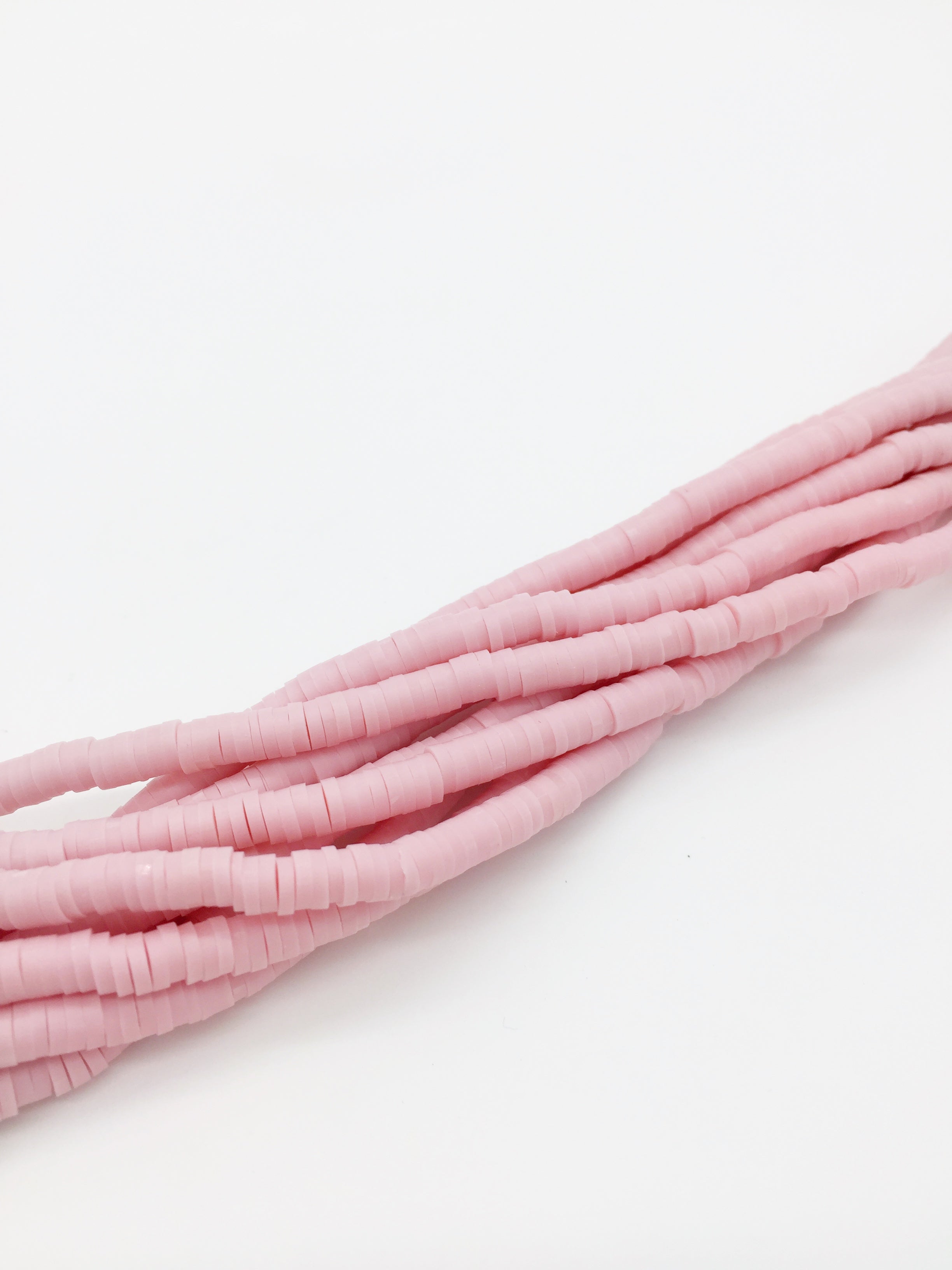 1 strand x 4mm Powder Pink Polymer Clay Disc Beads, Vinyl Heishi Beads (3173)